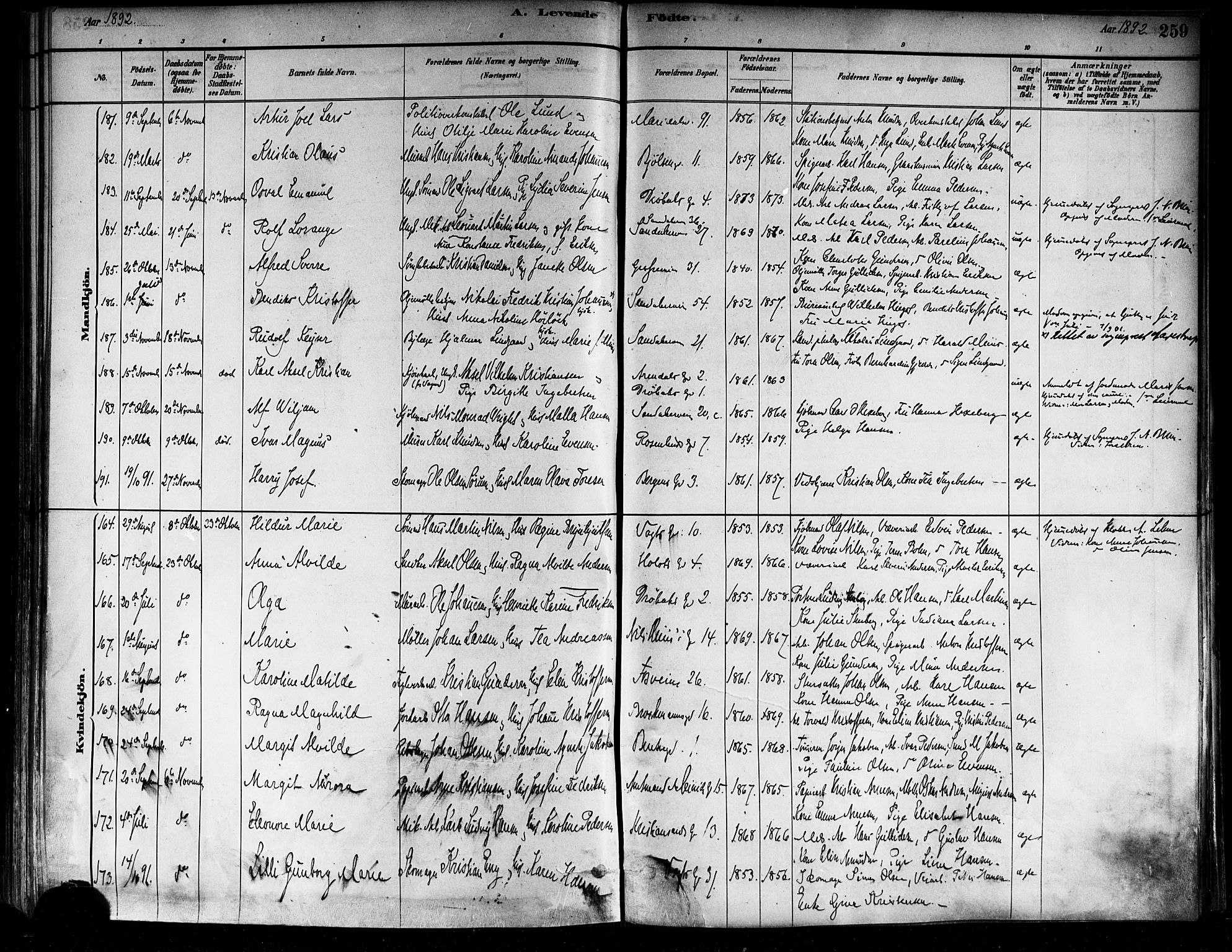 Sagene prestekontor Kirkebøker, AV/SAO-A-10796/F/L0001: Parish register (official) no. 1, 1880-1893, p. 259