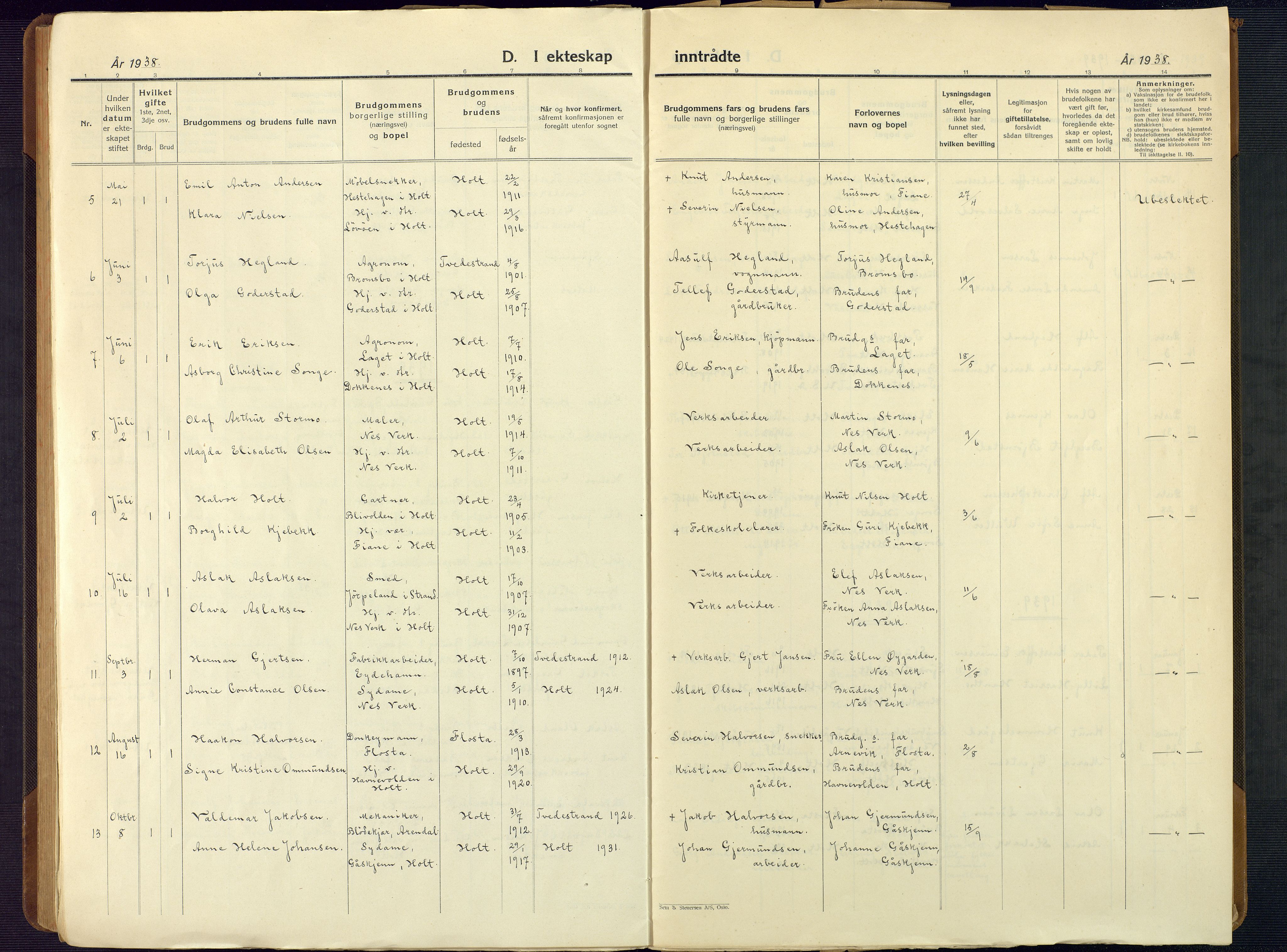 Holt sokneprestkontor, AV/SAK-1111-0021/F/Fb/L0012: Parish register (copy) no. B 12, 1919-1944