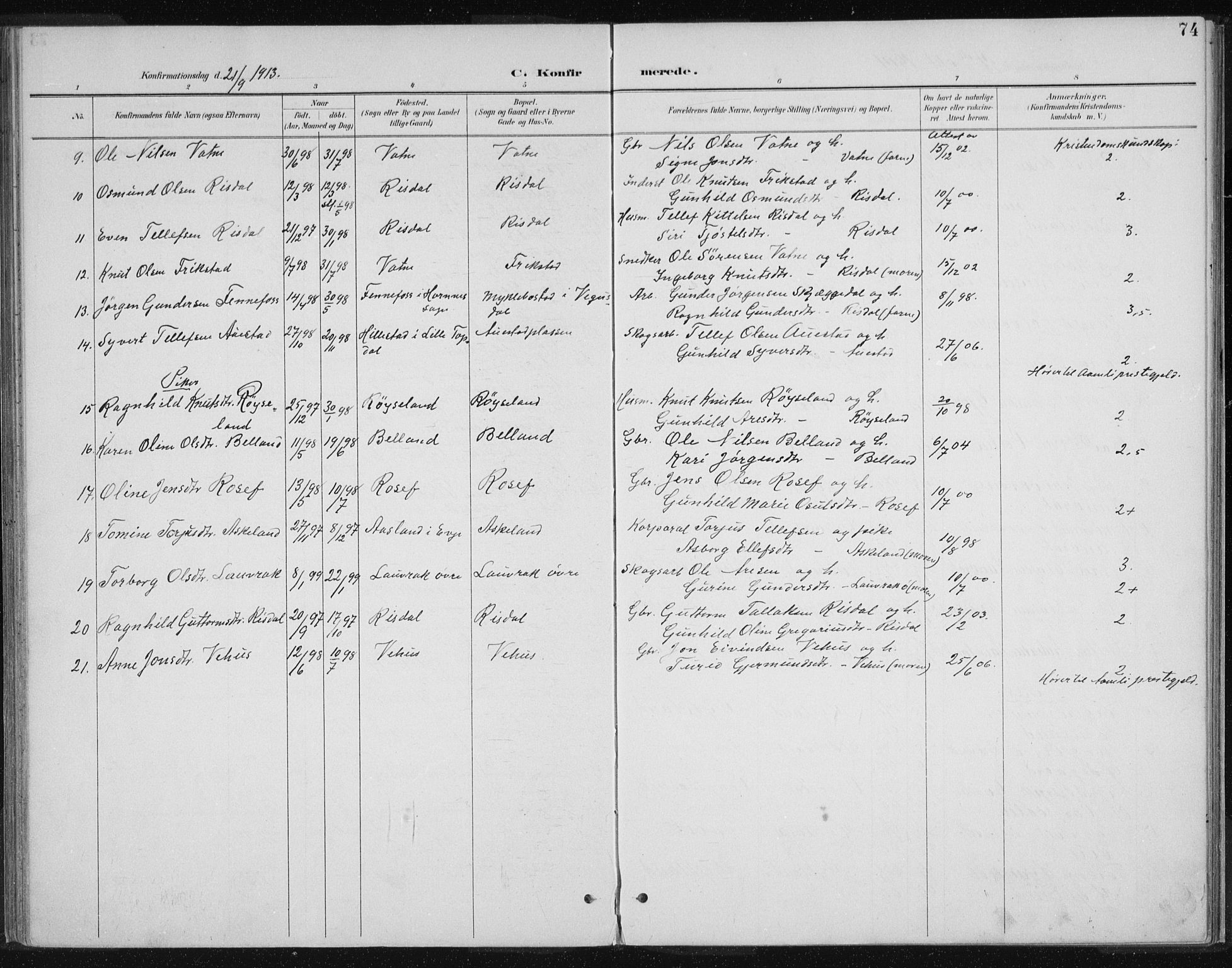 Herefoss sokneprestkontor, SAK/1111-0019/F/Fa/Fac/L0002: Parish register (official) no. A 2, 1887-1915, p. 74