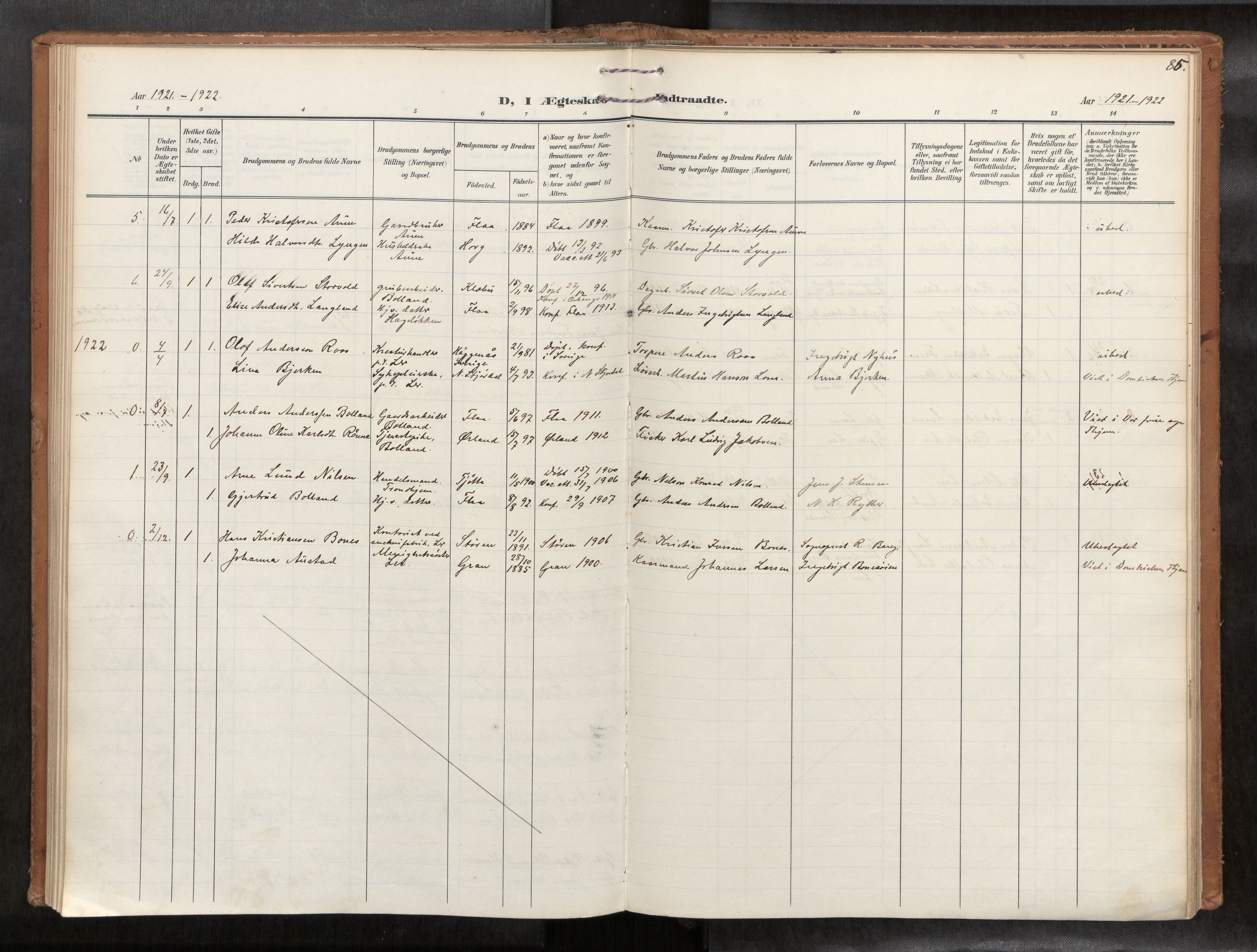 Ministerialprotokoller, klokkerbøker og fødselsregistre - Sør-Trøndelag, AV/SAT-A-1456/693/L1119b: Parish register (official) no. 693A02, 1906-1936, p. 85