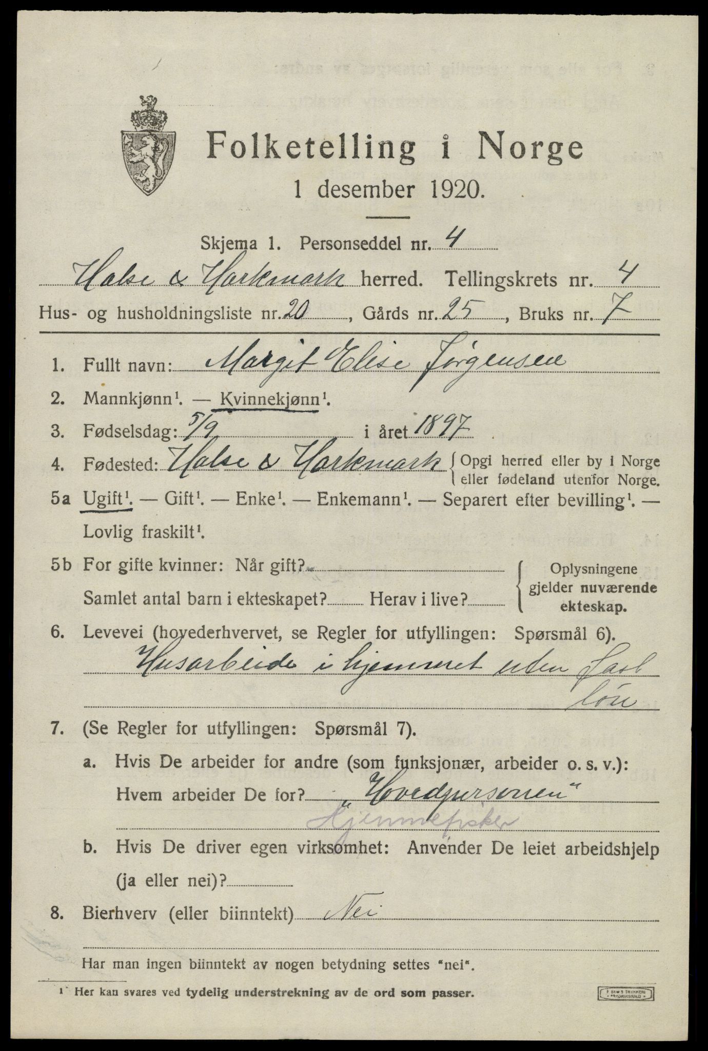 SAK, 1920 census for Halse og Harkmark, 1920, p. 3024