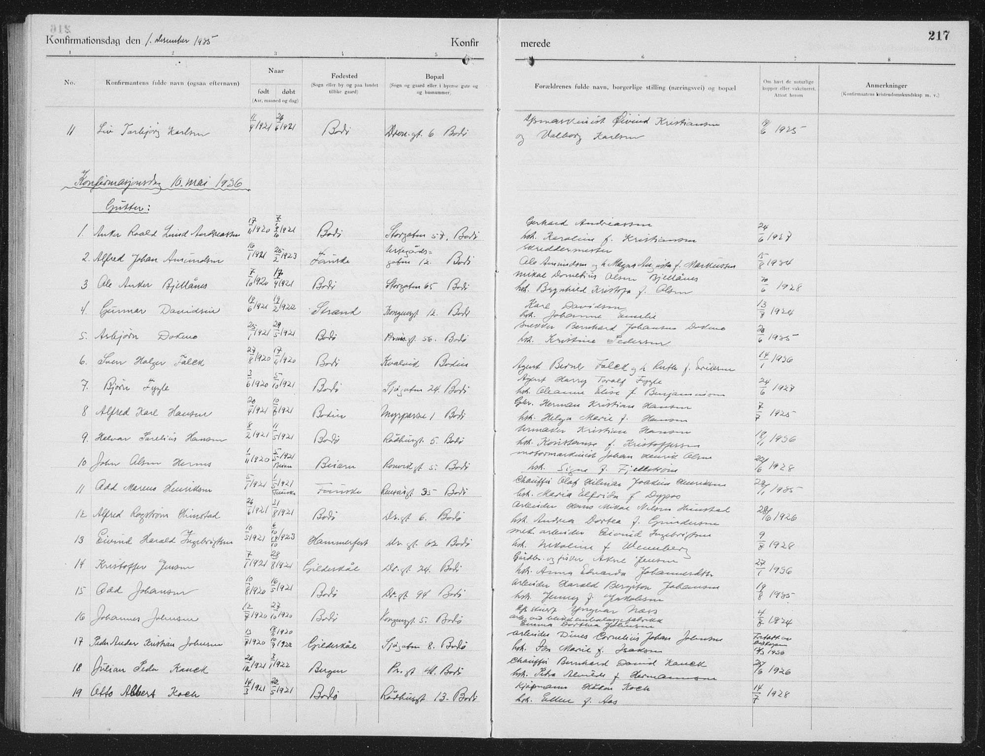 Ministerialprotokoller, klokkerbøker og fødselsregistre - Nordland, AV/SAT-A-1459/801/L0037: Parish register (copy) no. 801C12, 1921-1937, p. 217