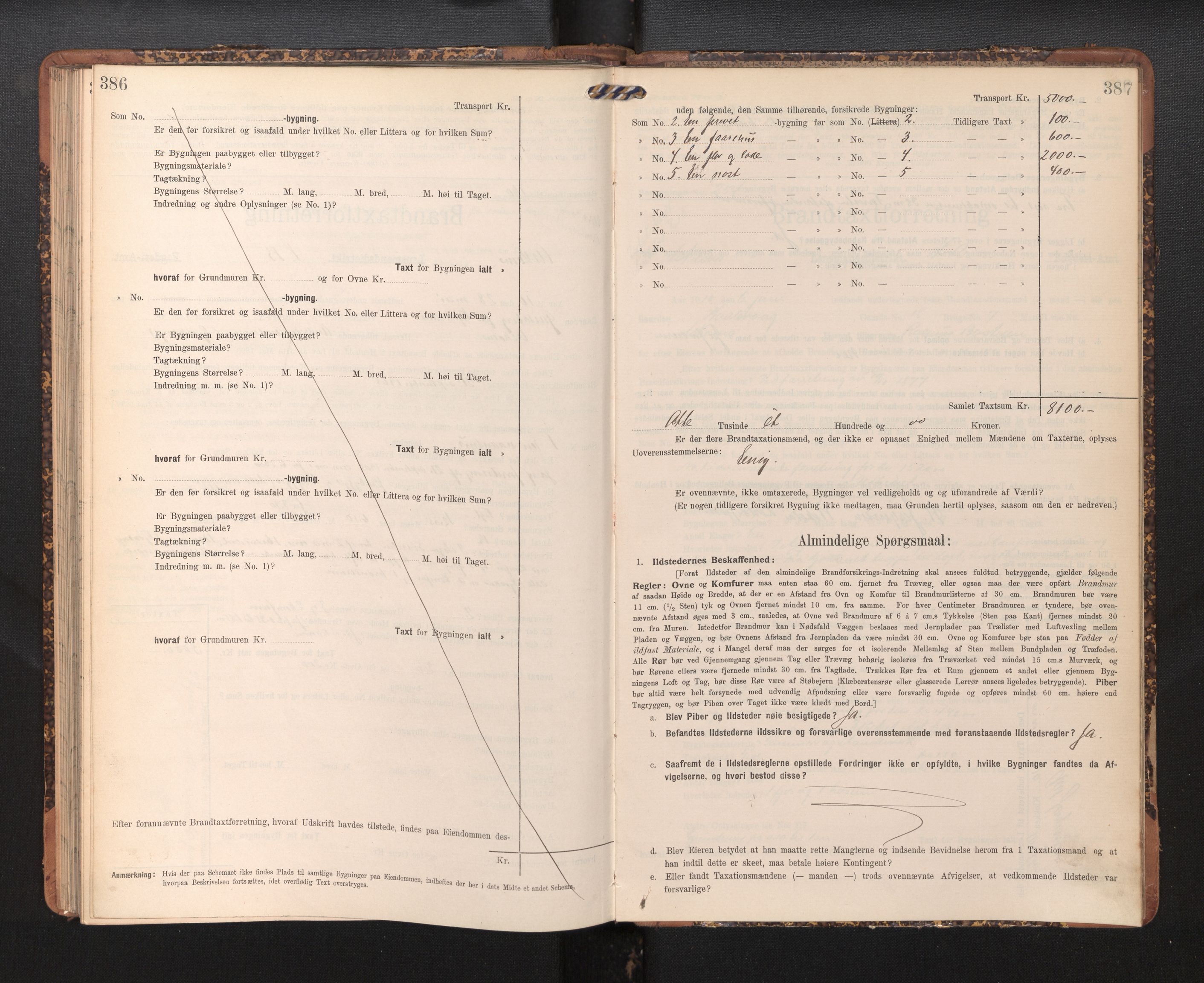 Lensmannen i Askøy, AV/SAB-A-31001/0012/L0005: Branntakstprotokoll, skjematakst, 1907-1915, p. 386-387