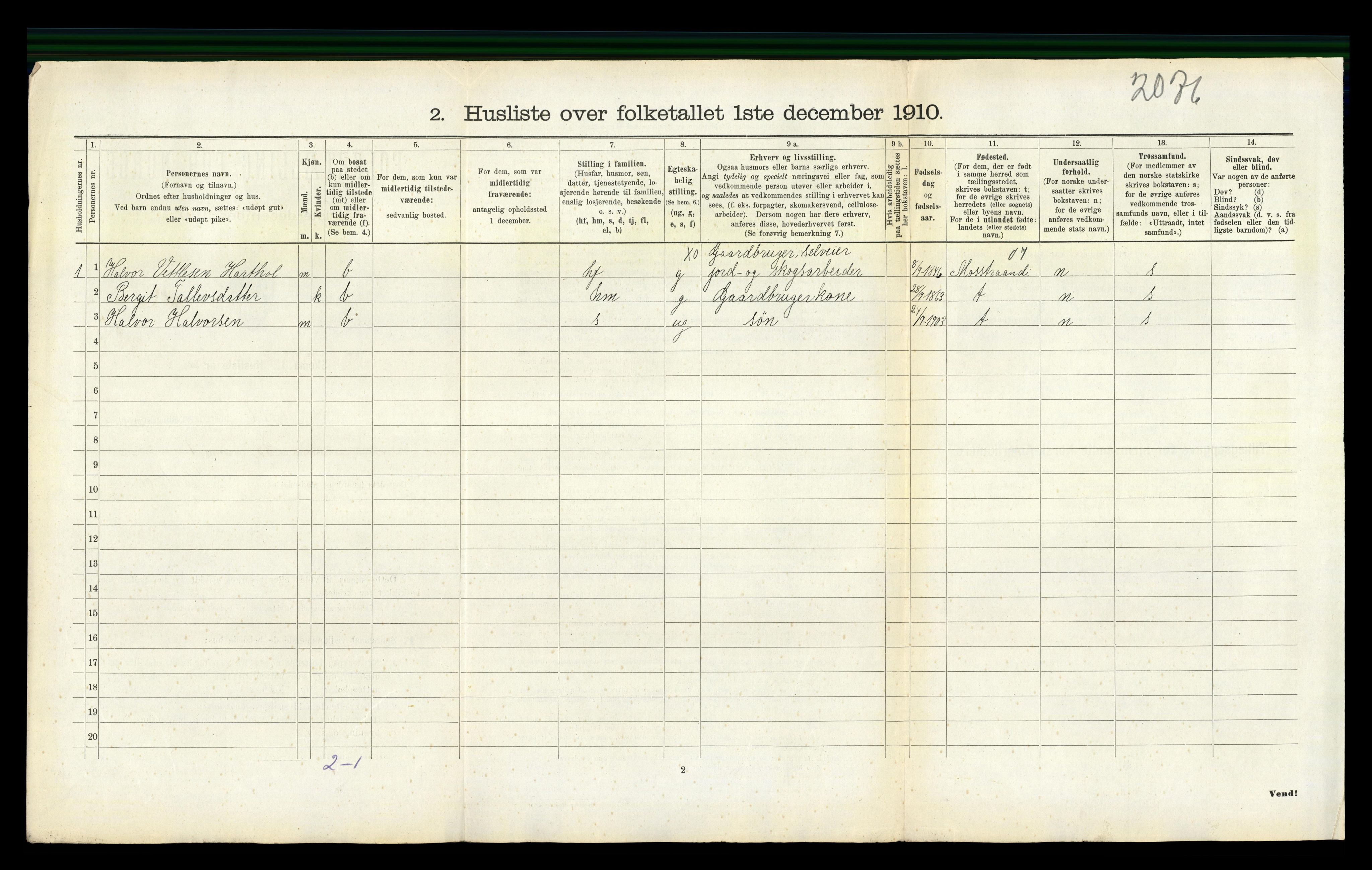 RA, 1910 census for Seljord, 1910, p. 830