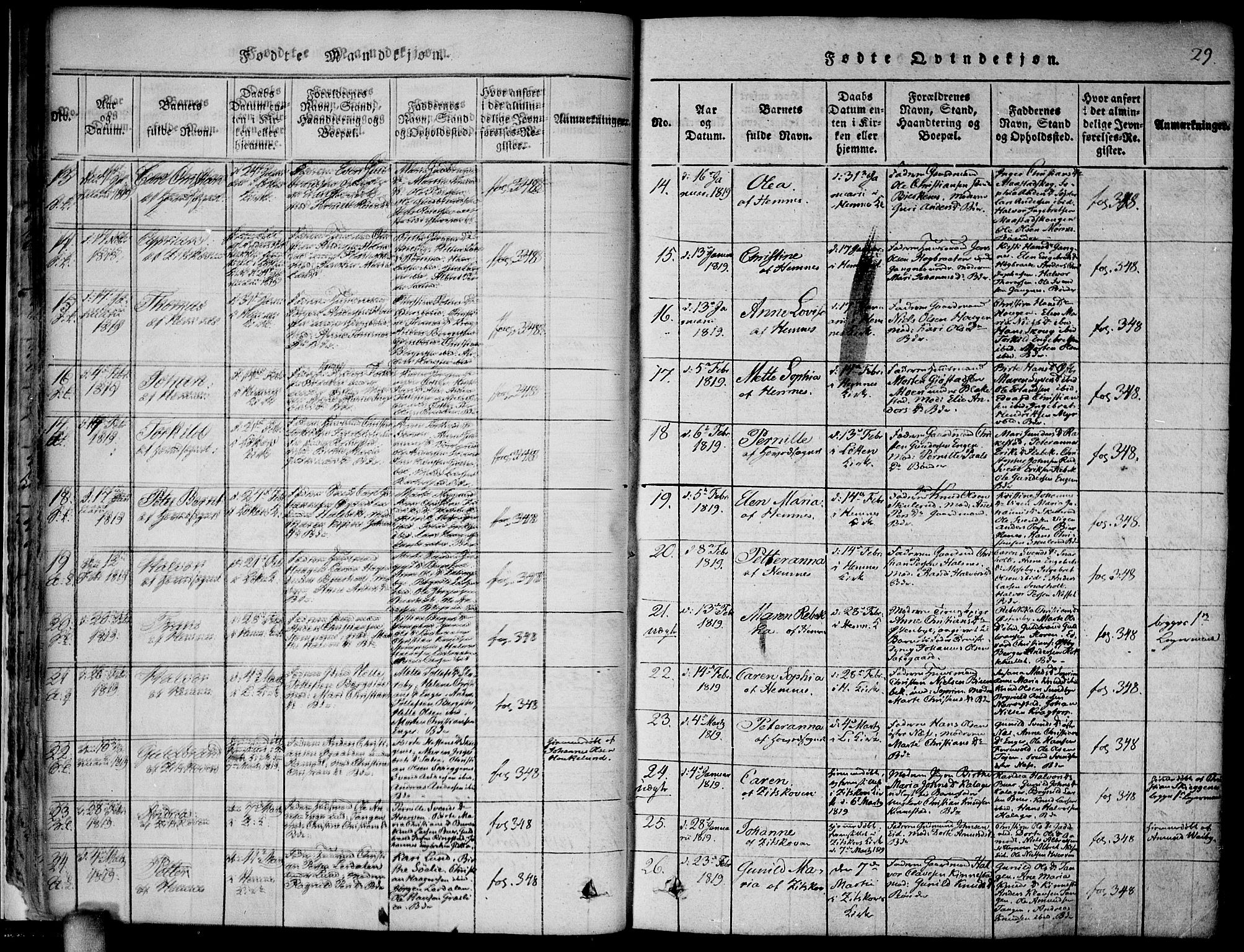 Høland prestekontor Kirkebøker, AV/SAO-A-10346a/F/Fa/L0007: Parish register (official) no. I 7, 1814-1827, p. 29