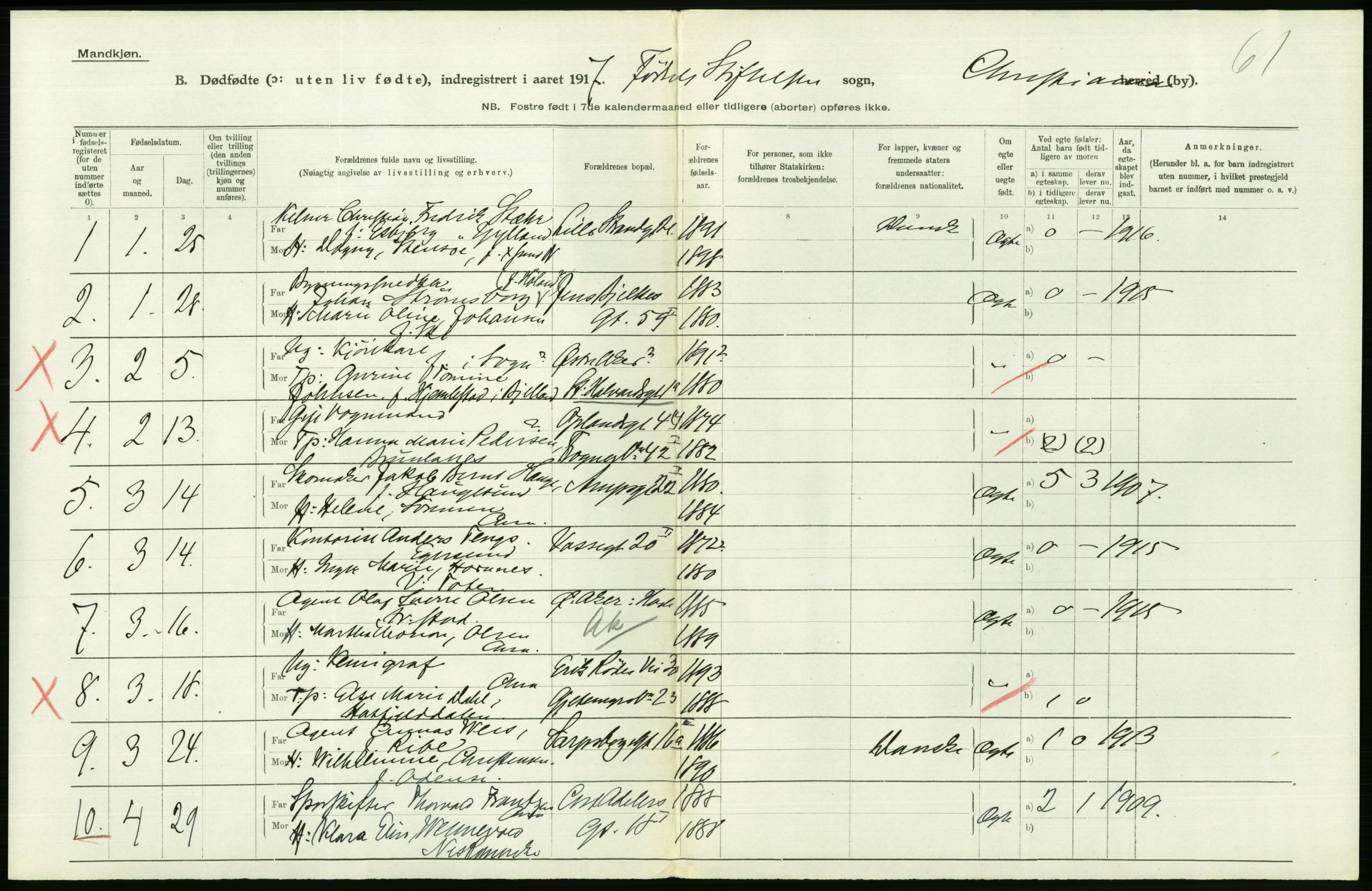 Statistisk sentralbyrå, Sosiodemografiske emner, Befolkning, RA/S-2228/D/Df/Dfb/Dfbg/L0011: Kristiania: Døde, dødfødte., 1917, p. 580