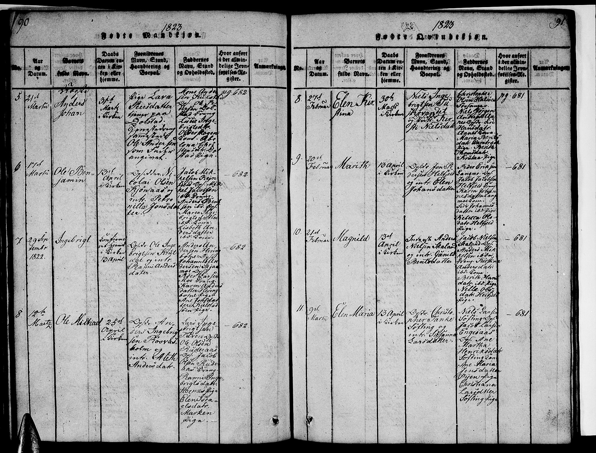 Ministerialprotokoller, klokkerbøker og fødselsregistre - Nordland, AV/SAT-A-1459/820/L0299: Parish register (copy) no. 820C01, 1820-1825, p. 90-91