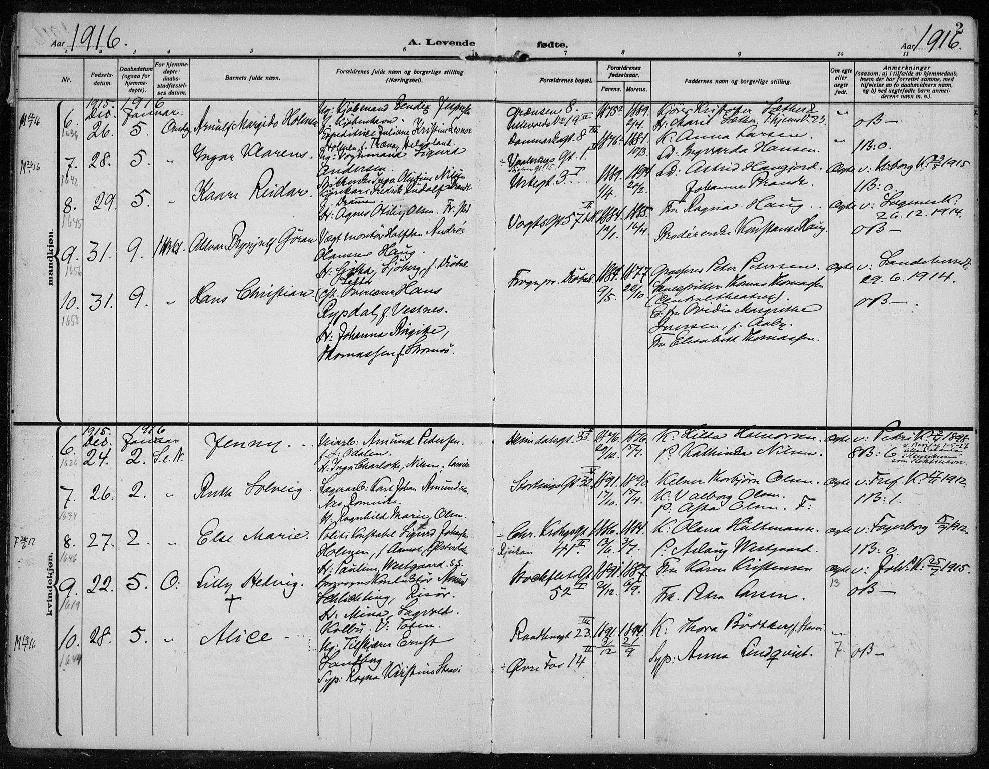 Rikshospitalet prestekontor Kirkebøker, AV/SAO-A-10309b/F/L0016: Parish register (official) no. 16, 1916-1918, p. 2