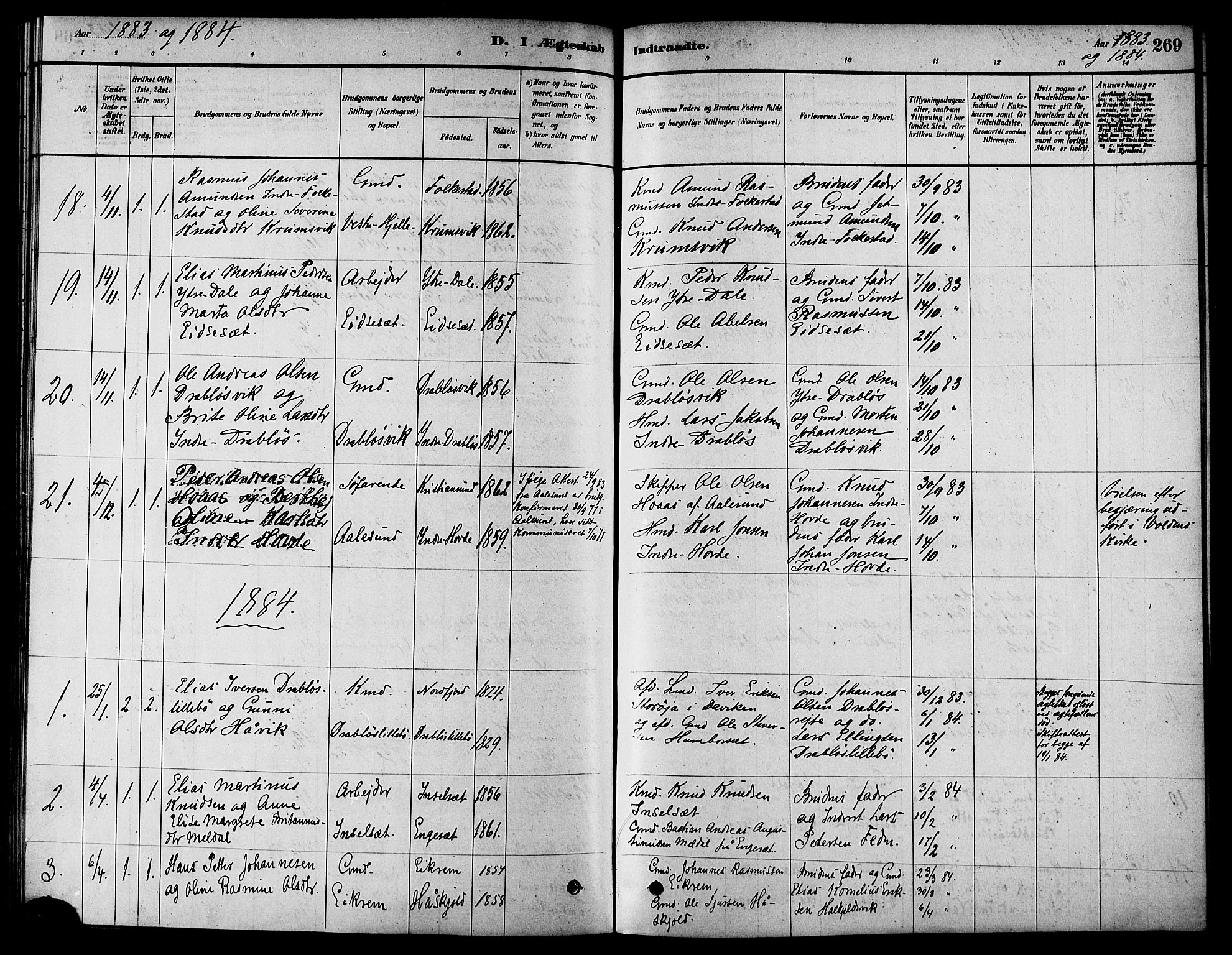 Ministerialprotokoller, klokkerbøker og fødselsregistre - Møre og Romsdal, AV/SAT-A-1454/511/L0141: Parish register (official) no. 511A08, 1878-1890, p. 269