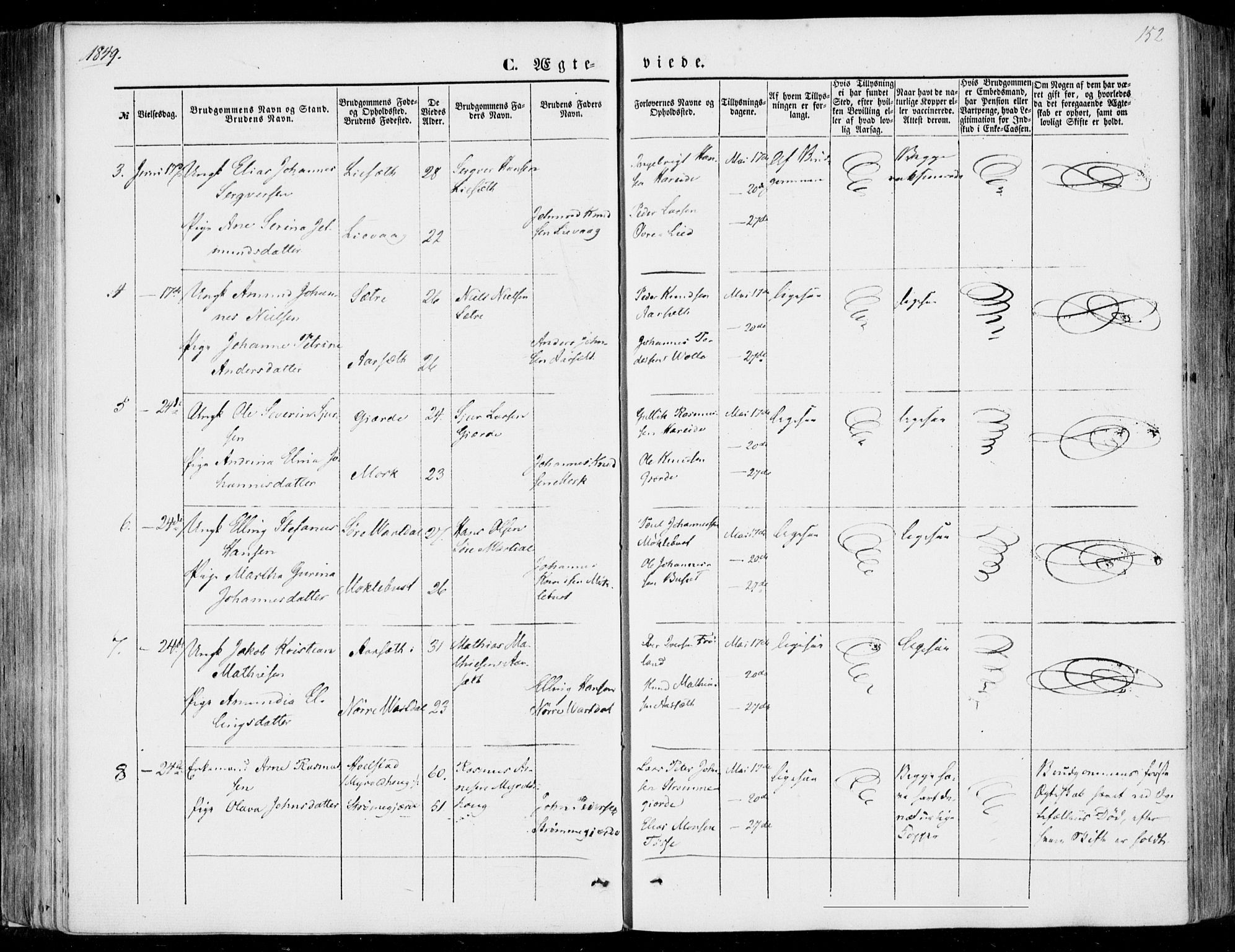 Ministerialprotokoller, klokkerbøker og fødselsregistre - Møre og Romsdal, SAT/A-1454/510/L0121: Parish register (official) no. 510A01, 1848-1877, p. 152