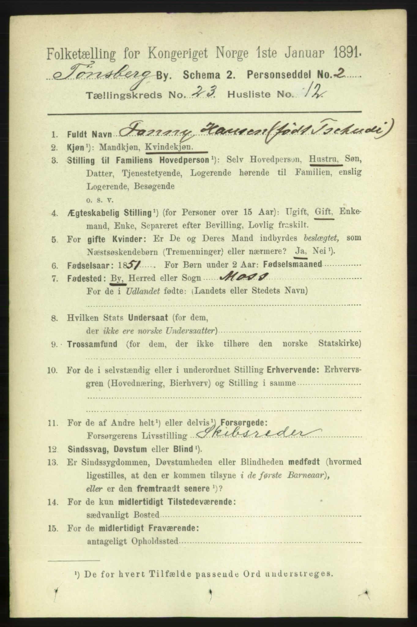 RA, 1891 census for 0705 Tønsberg, 1891, p. 6267