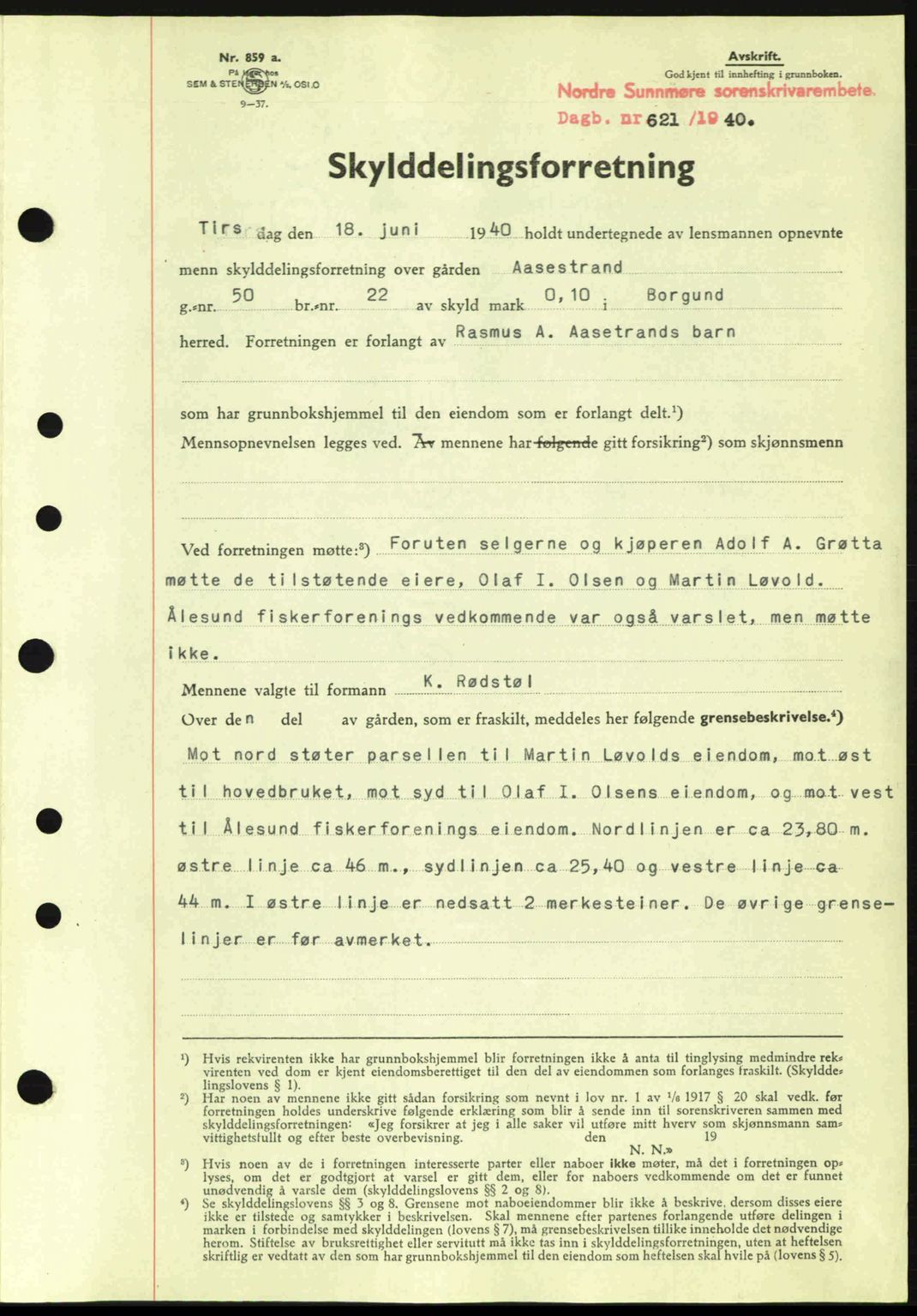 Nordre Sunnmøre sorenskriveri, AV/SAT-A-0006/1/2/2C/2Ca: Mortgage book no. A8, 1939-1940, Diary no: : 621/1940