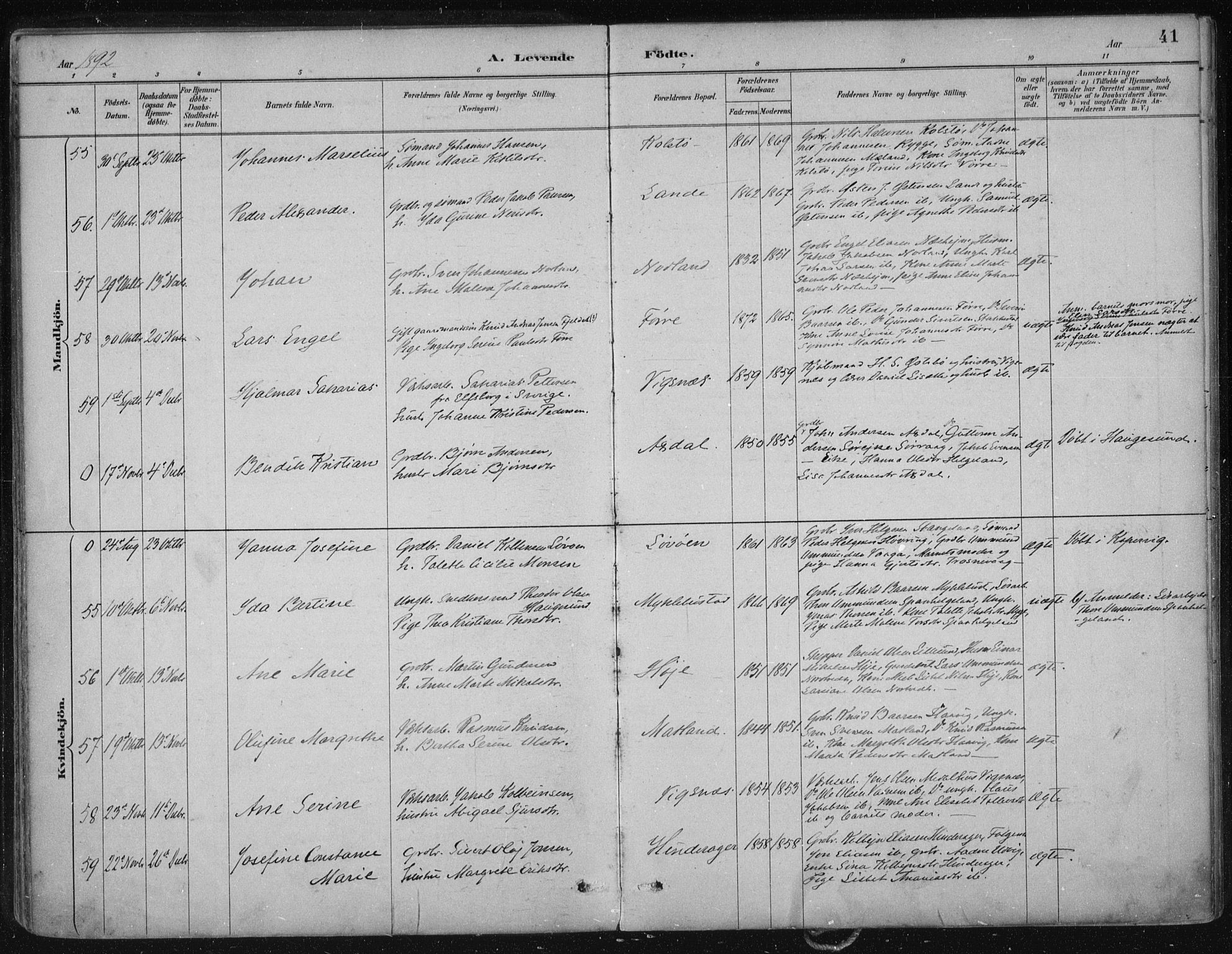 Avaldsnes sokneprestkontor, AV/SAST-A -101851/H/Ha/Haa/L0017: Parish register (official) no. A 17, 1889-1920, p. 41