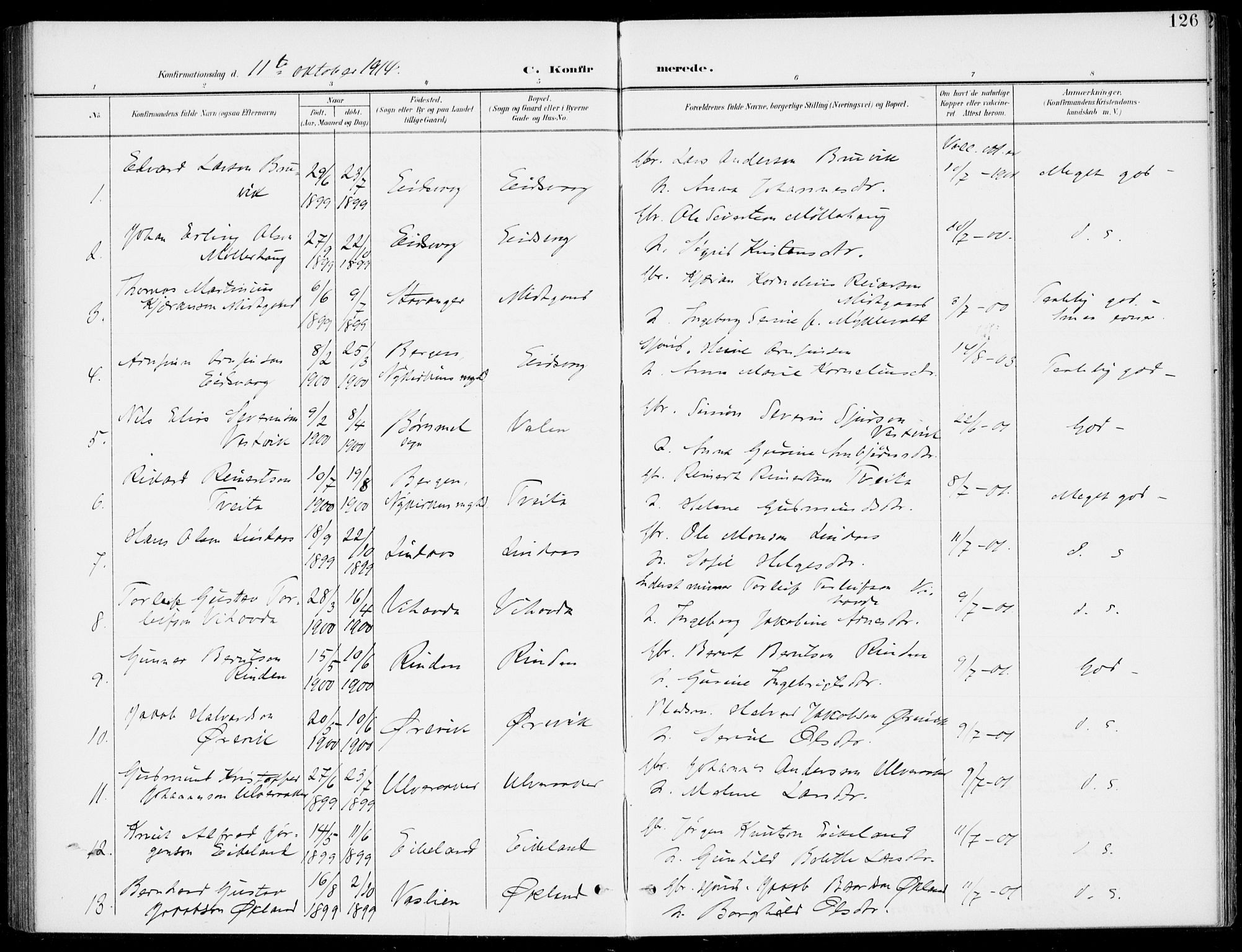 Sveio Sokneprestembete, AV/SAB-A-78501/H/Haa: Parish register (official) no. C 3, 1899-1916, p. 126