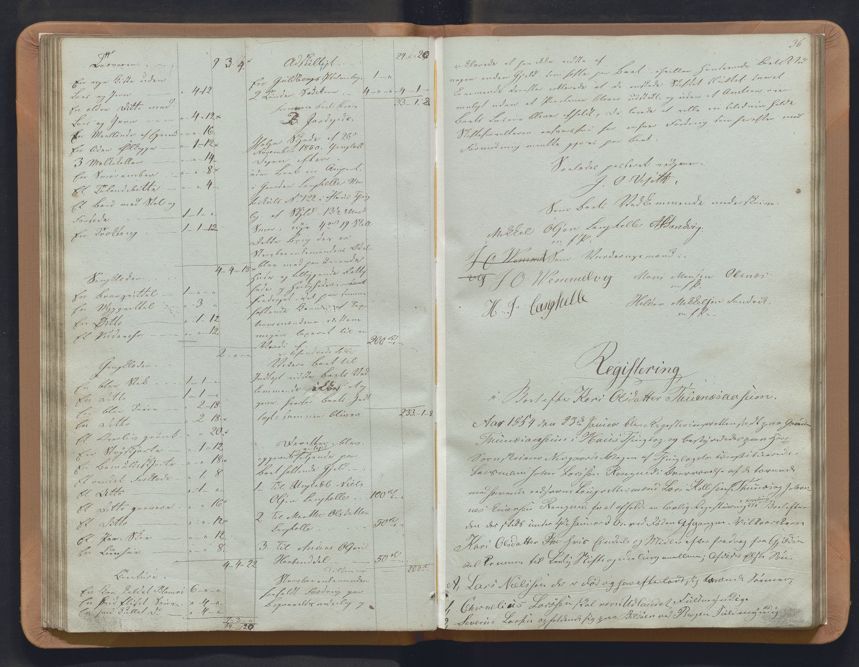 Nordhordland sorenskrivar, SAB/A-2901/1/H/Hb/L0008: Registreringsprotokollar, 1853-1855, p. 36