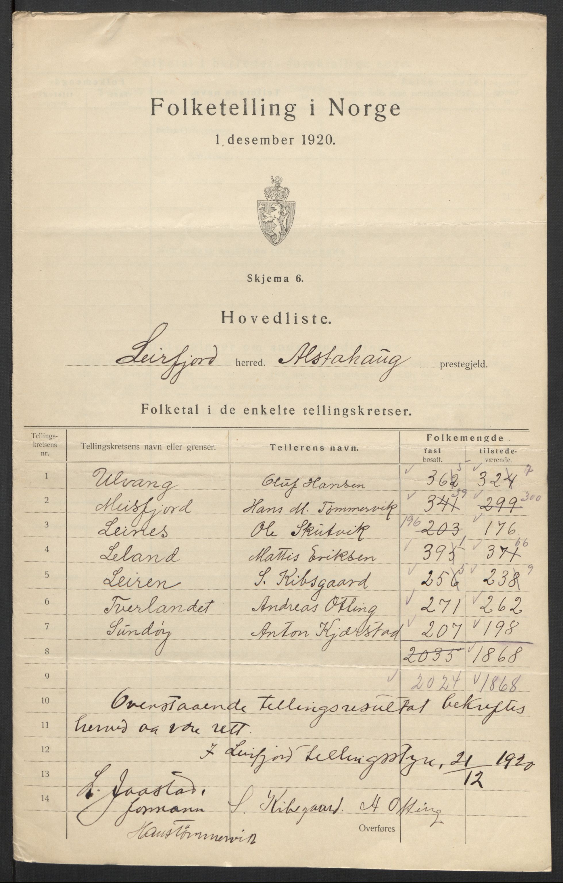 SAT, 1920 census for Leirfjord, 1920, p. 5