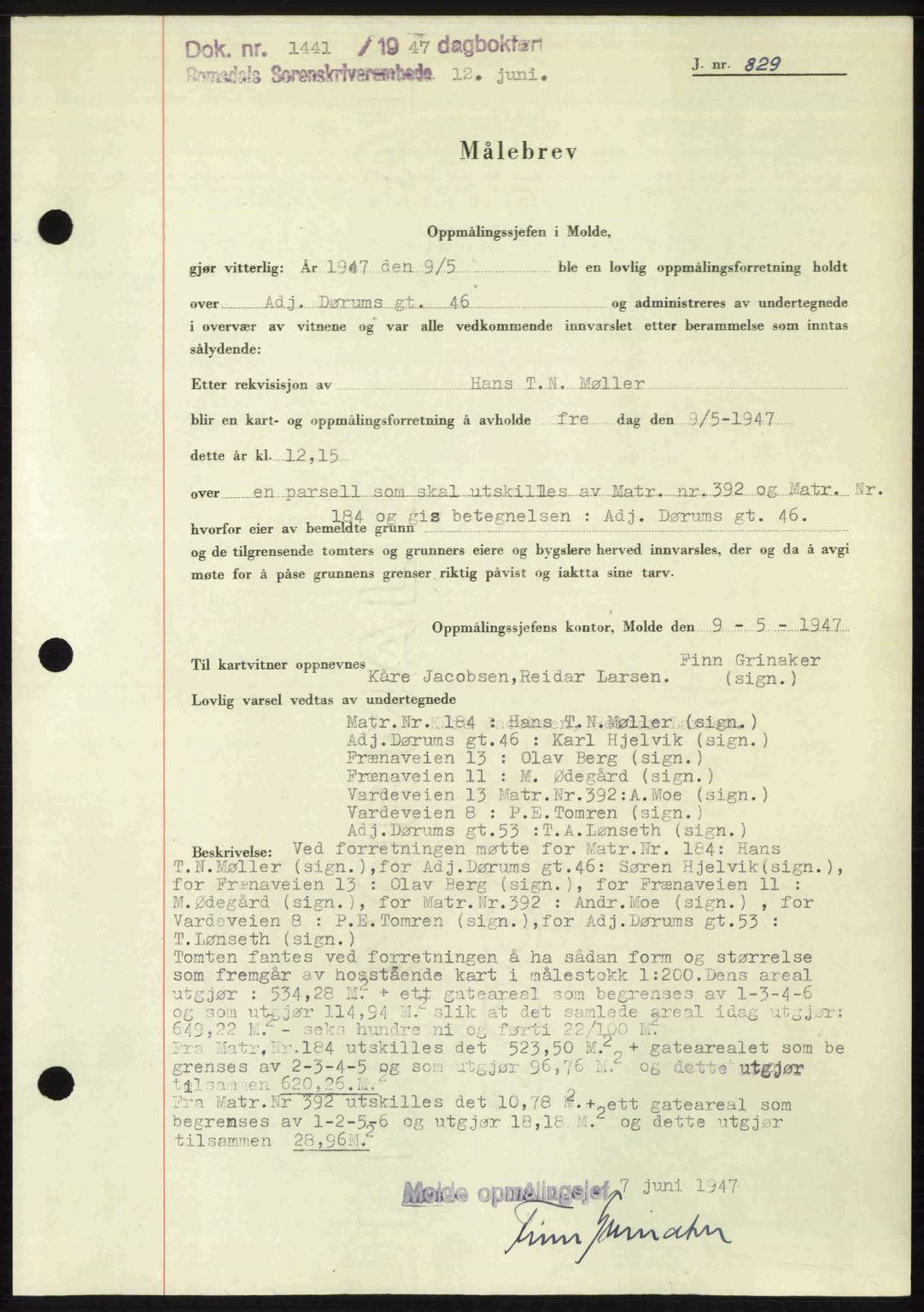 Romsdal sorenskriveri, AV/SAT-A-4149/1/2/2C: Mortgage book no. A23, 1947-1947, Diary no: : 1441/1947