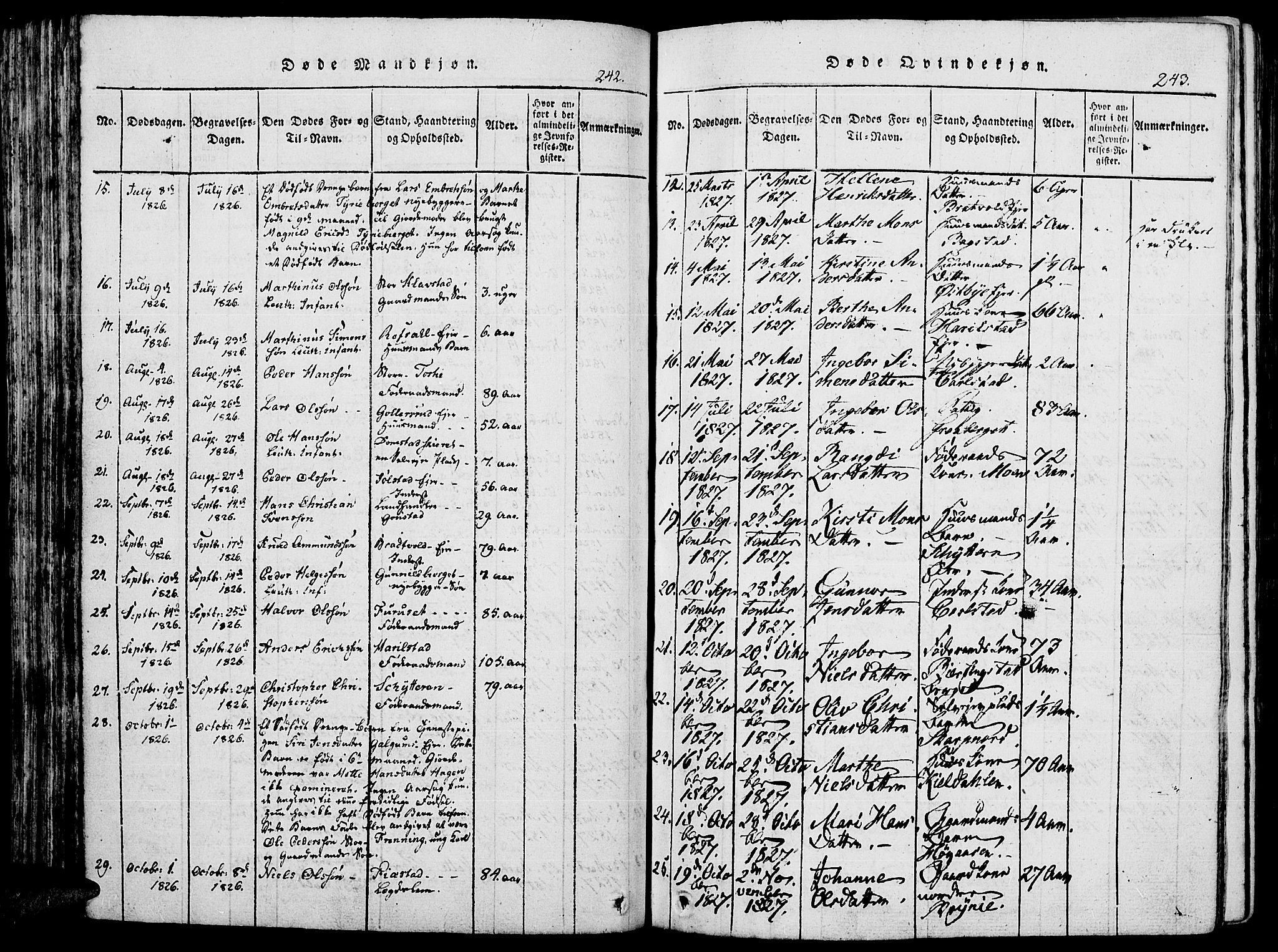 Romedal prestekontor, SAH/PREST-004/K/L0002: Parish register (official) no. 2, 1814-1828, p. 242-243