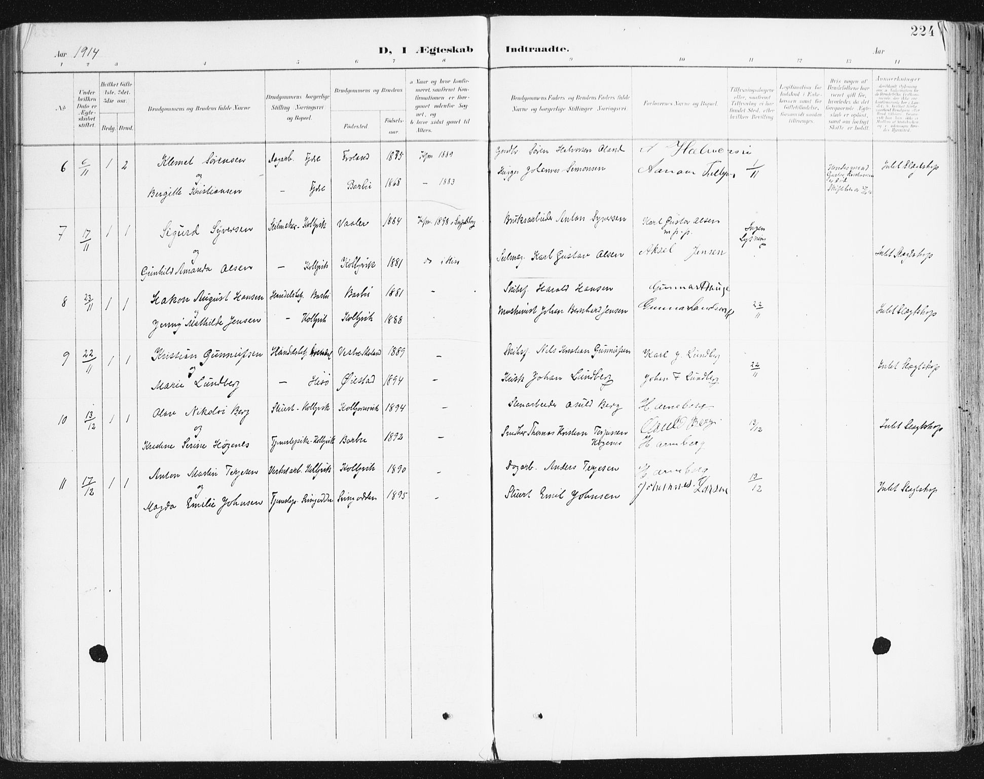 Hisøy sokneprestkontor, AV/SAK-1111-0020/F/Fa/L0004: Parish register (official) no. A 4, 1895-1917, p. 224