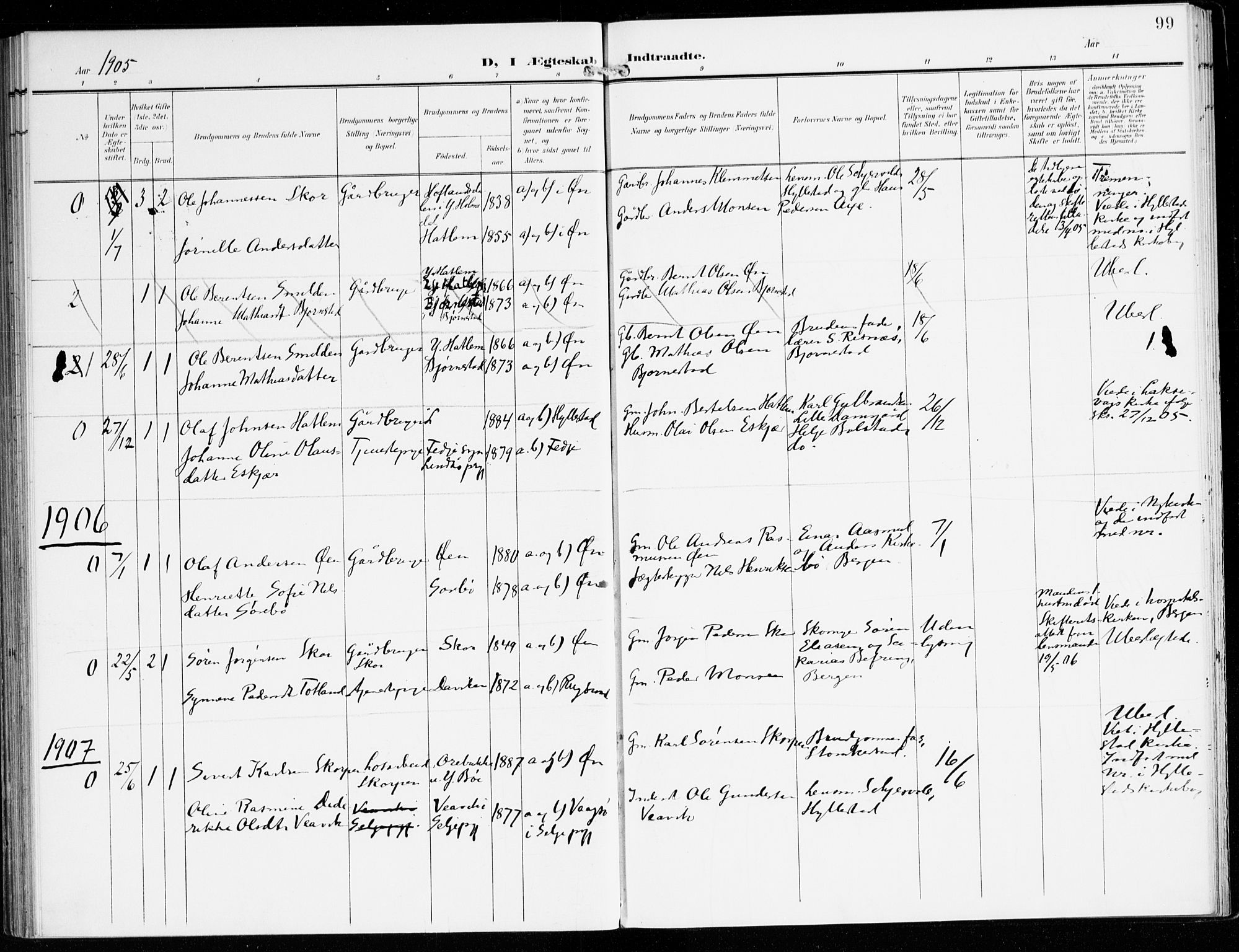 Hyllestad sokneprestembete, SAB/A-80401: Parish register (official) no. D 2, 1905-1919, p. 99