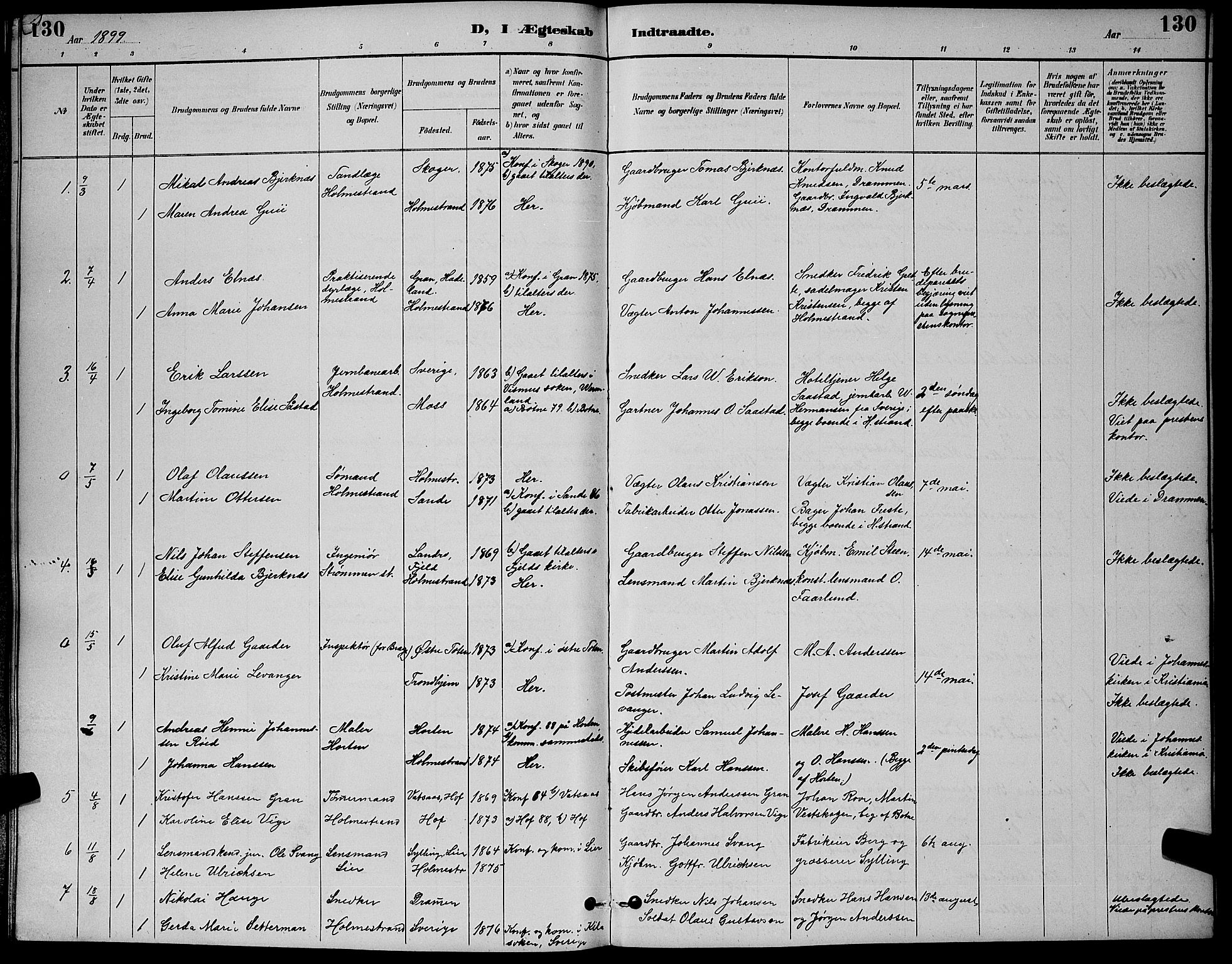 Holmestrand kirkebøker, SAKO/A-346/G/Ga/L0005: Parish register (copy) no. 5, 1889-1901, p. 130
