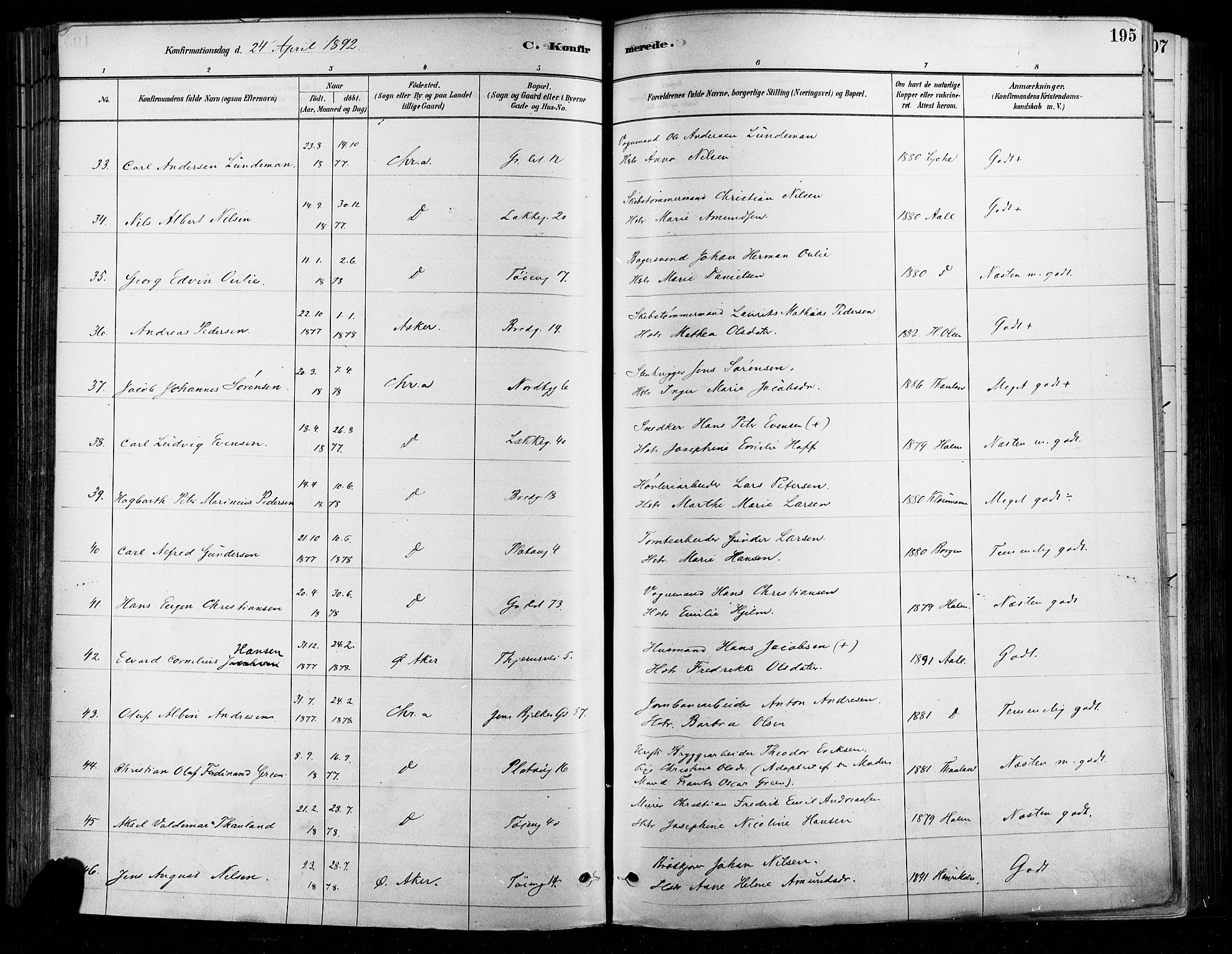 Grønland prestekontor Kirkebøker, AV/SAO-A-10848/F/Fa/L0008: Parish register (official) no. 8, 1881-1893, p. 195