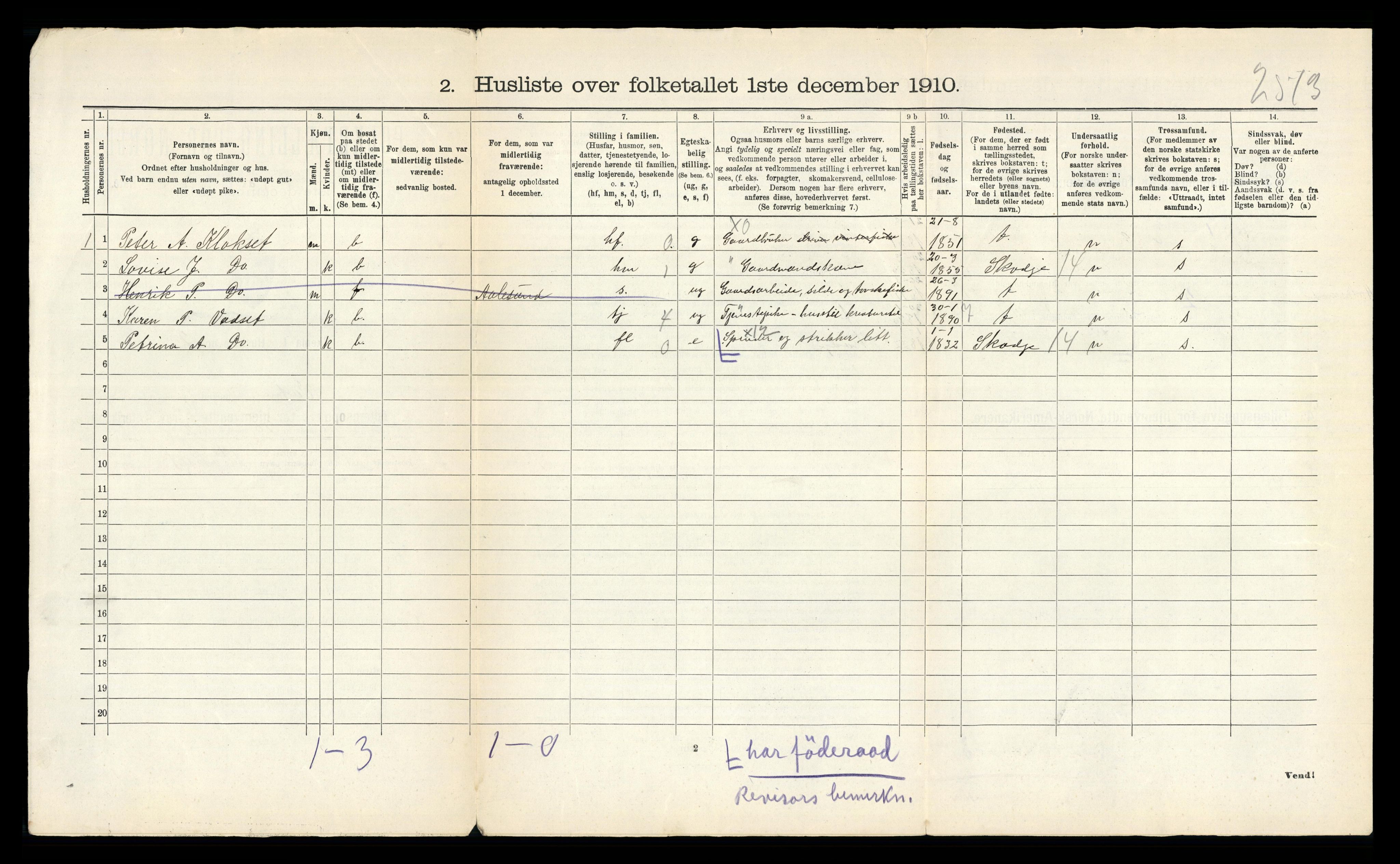 RA, 1910 census for Vatne, 1910, p. 40