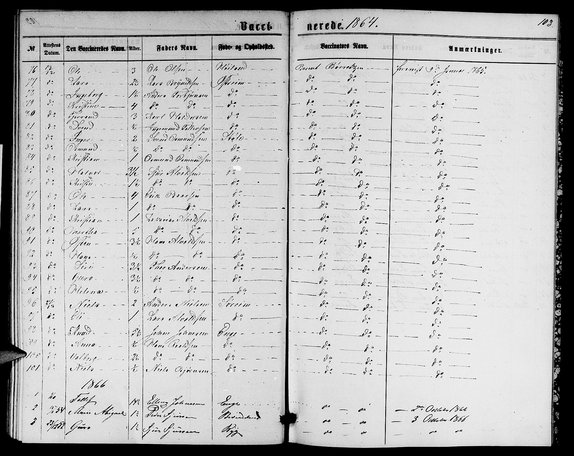 Etne sokneprestembete, SAB/A-75001/H/Hab: Parish register (copy) no. A 3, 1863-1873, p. 103