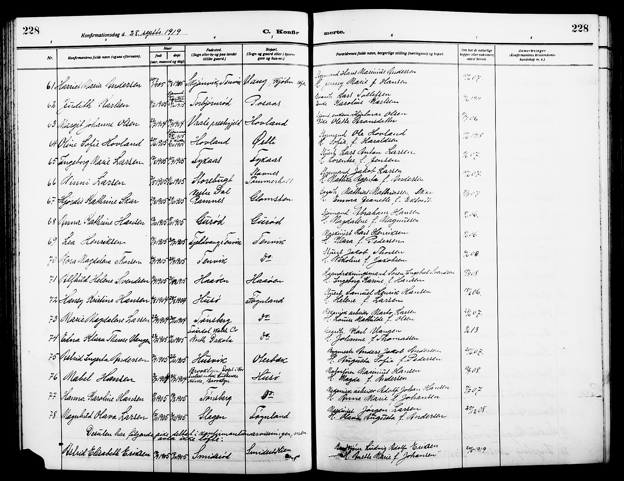 Nøtterøy kirkebøker, SAKO/A-354/G/Ga/L0005: Parish register (copy) no. I 5, 1910-1924, p. 228