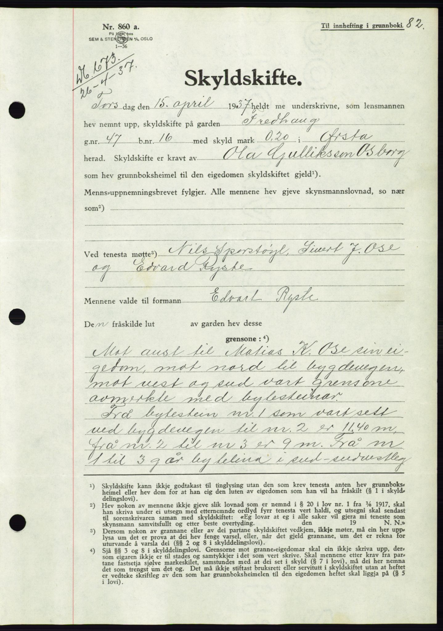 Søre Sunnmøre sorenskriveri, AV/SAT-A-4122/1/2/2C/L0063: Mortgage book no. 57, 1937-1937, Diary no: : 673/1937