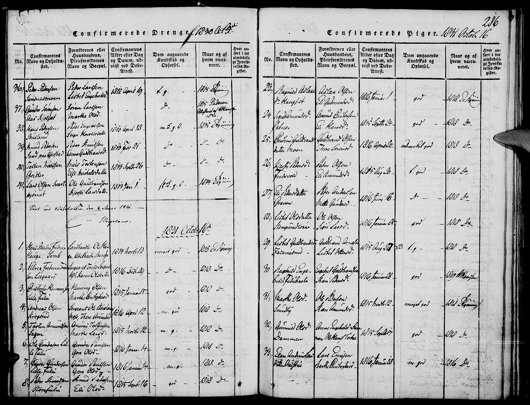 Strøm-Odalen prestekontor, AV/SAH-PREST-028/H/Ha/Haa/L0006: Parish register (official) no. 6, 1814-1850, p. 286