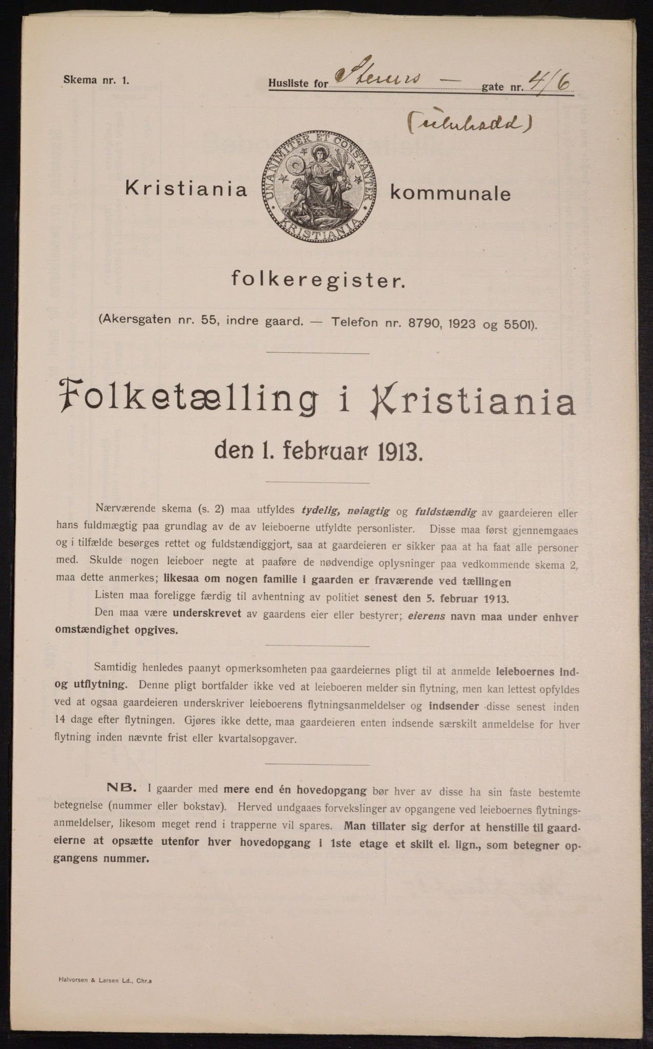 OBA, Municipal Census 1913 for Kristiania, 1913, p. 101517