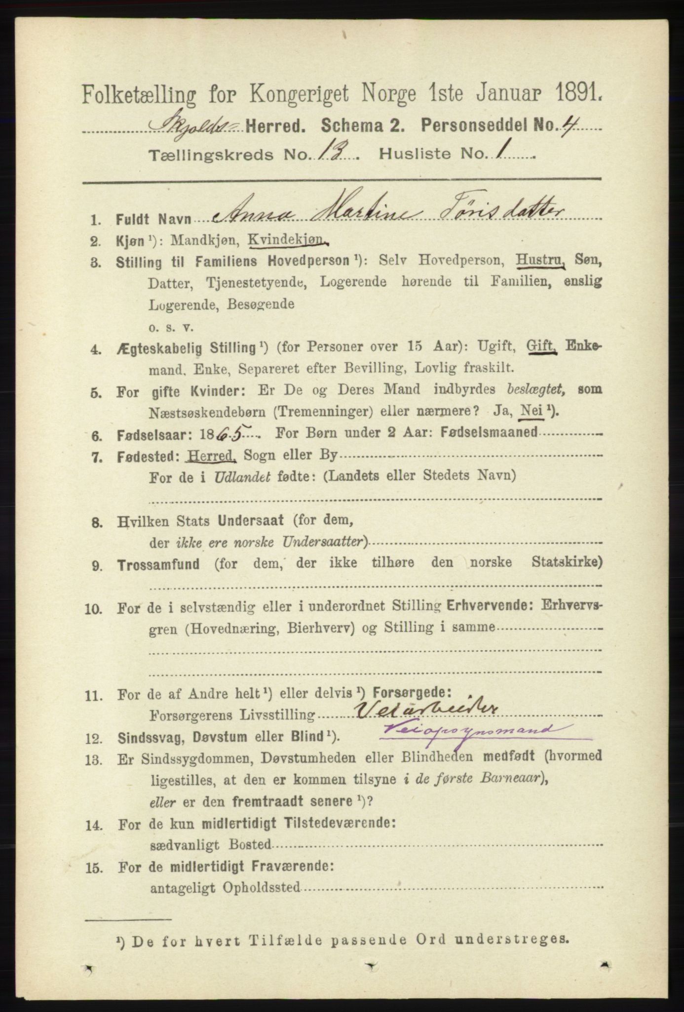 RA, 1891 census for 1154 Skjold, 1891, p. 2404