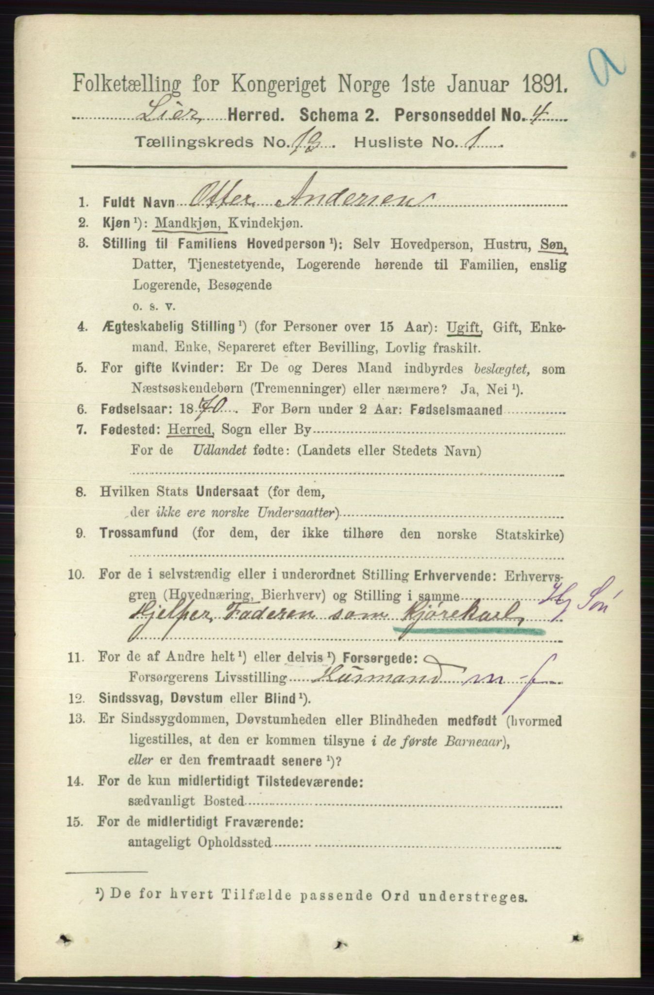 RA, 1891 census for 0626 Lier, 1891, p. 7898