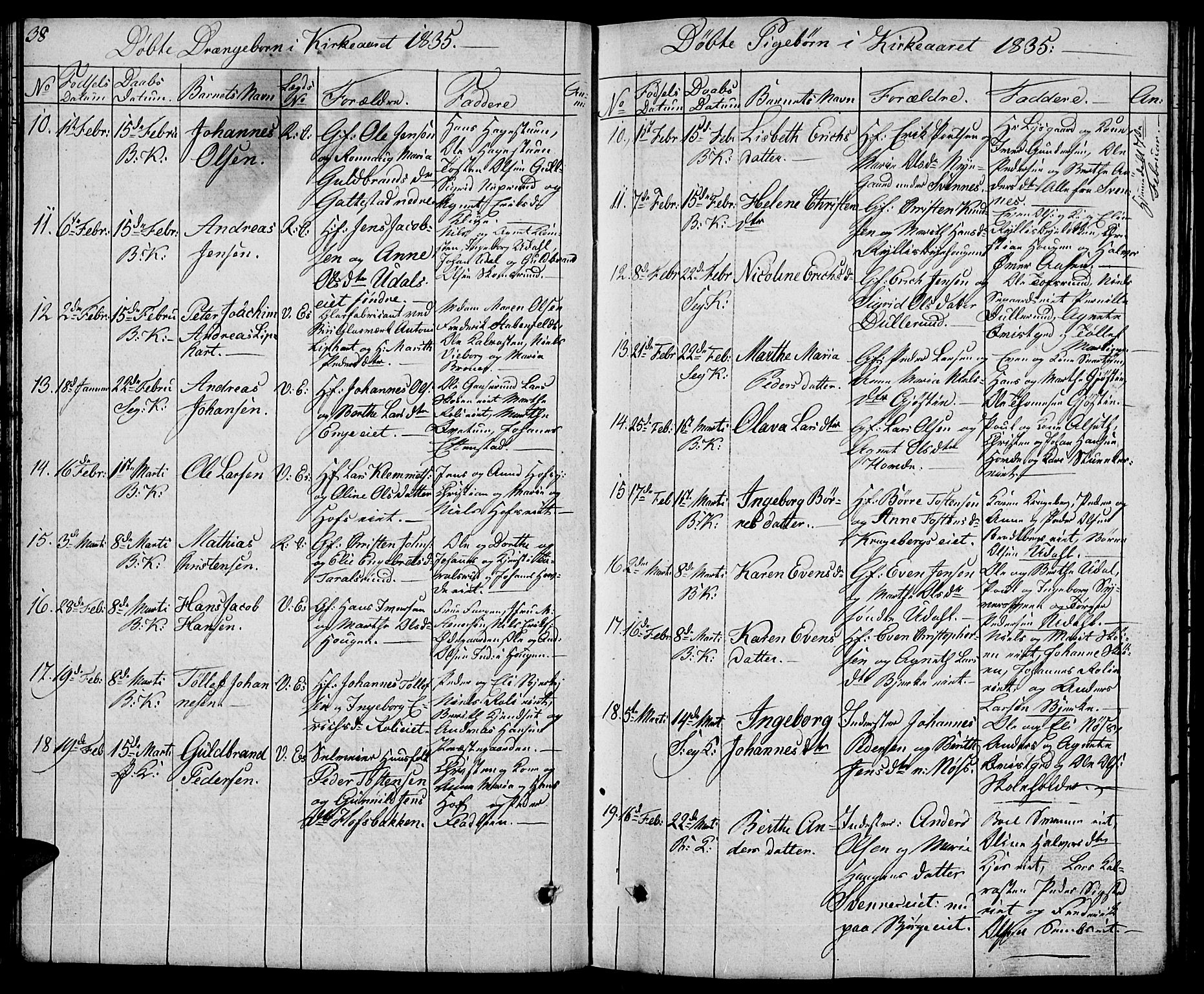 Biri prestekontor, SAH/PREST-096/H/Ha/Hab/L0002: Parish register (copy) no. 2, 1828-1842, p. 38