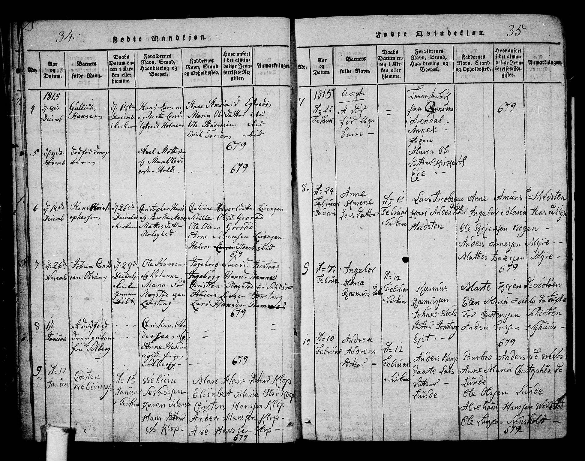 Ramnes kirkebøker, SAKO/A-314/G/Ga/L0001: Parish register (copy) no. I 1, 1813-1847, p. 34-35