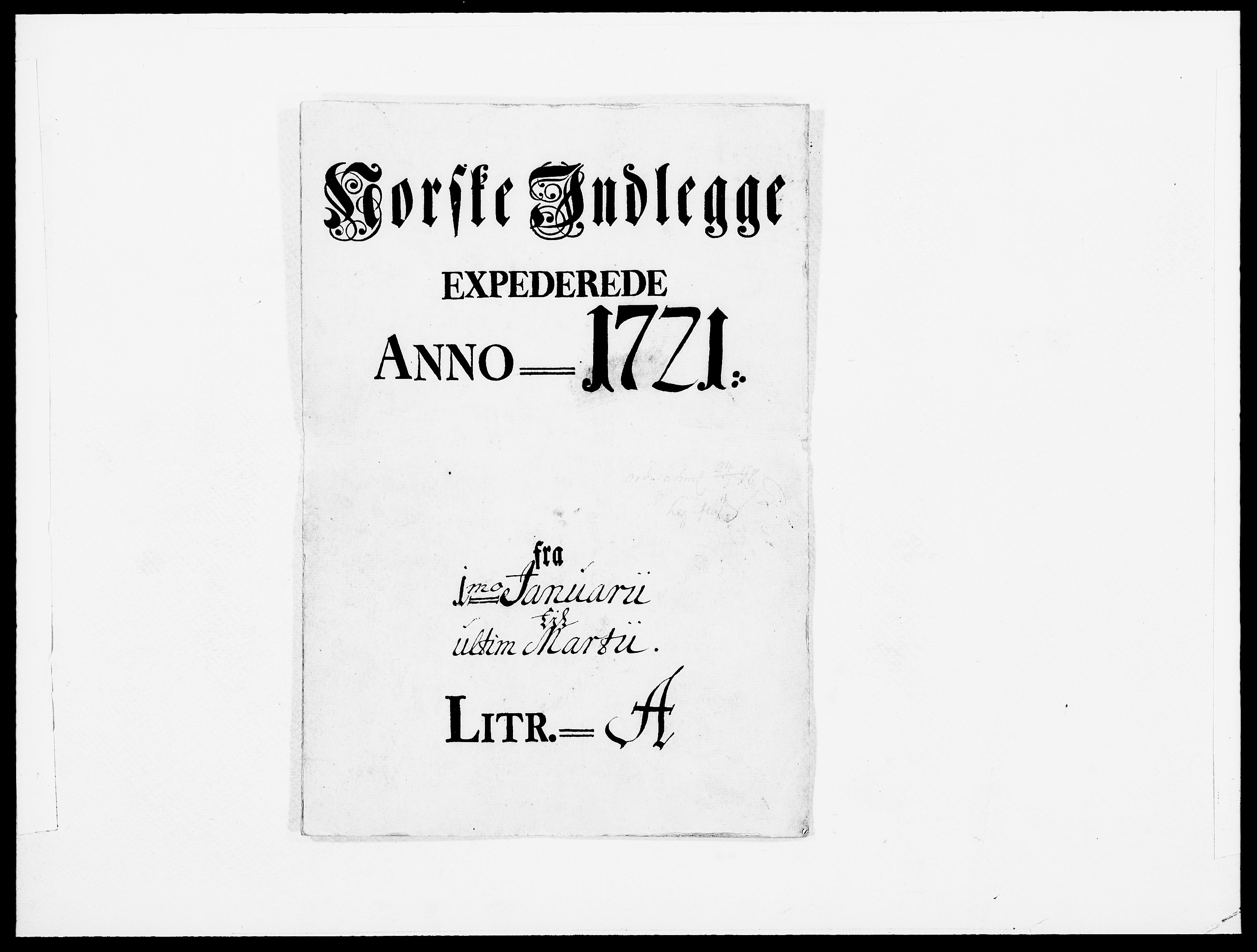 Danske Kanselli 1572-1799, RA/EA-3023/F/Fc/Fcc/Fcca/L0088: Norske innlegg 1572-1799, 1721, p. 1