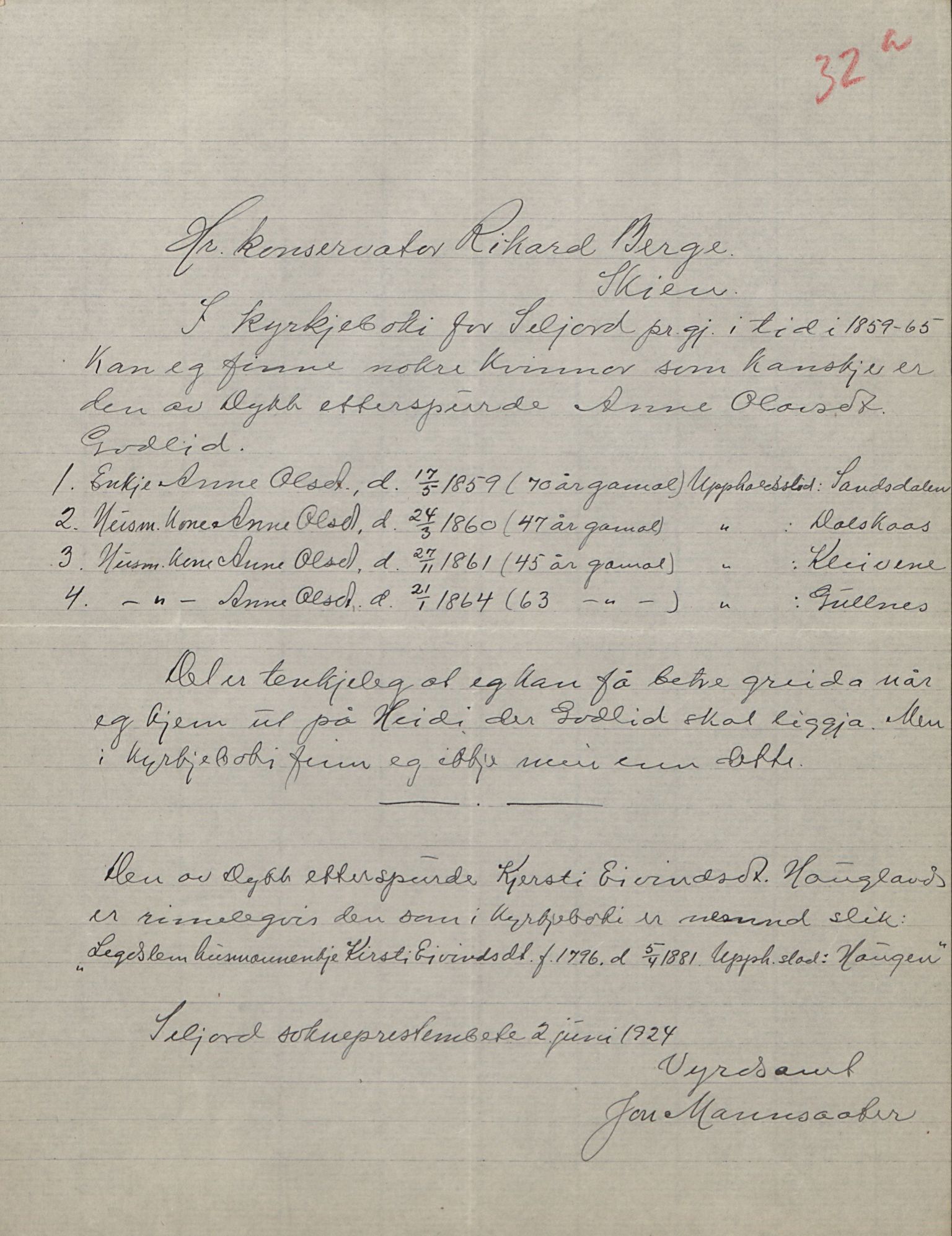 Rikard Berge, TEMU/TGM-A-1003/F/L0016/0023: 529-550 / 550 Slekt- og personalhistorie, om drikkehorn og eventuelt andre gjenstander, 1916-1926, p. 32a