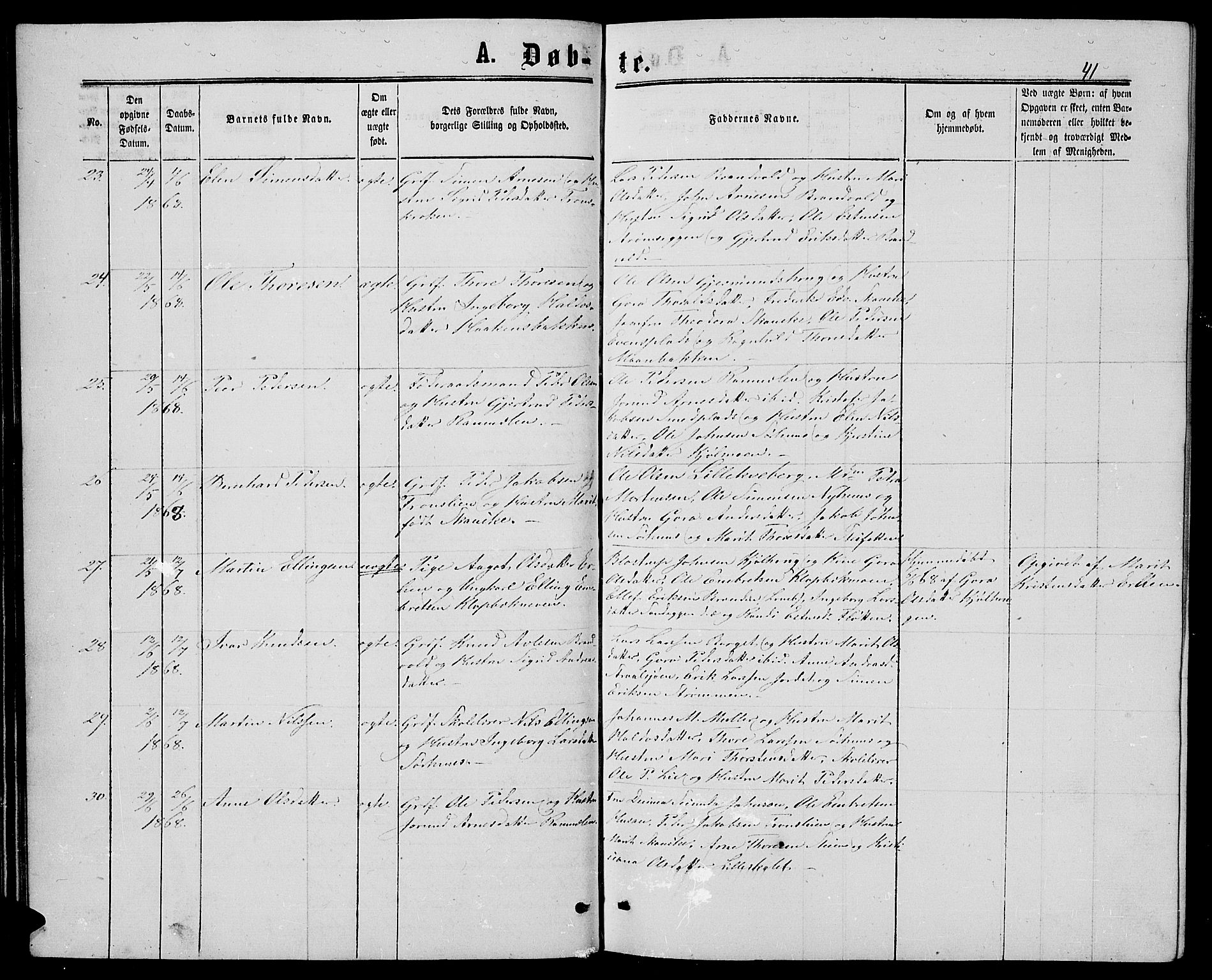 Alvdal prestekontor, SAH/PREST-060/H/Ha/Hab/L0002: Parish register (copy) no. 2, 1863-1878, p. 41