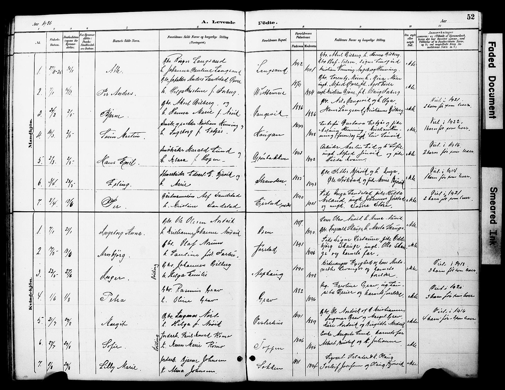 Ministerialprotokoller, klokkerbøker og fødselsregistre - Nord-Trøndelag, SAT/A-1458/722/L0226: Parish register (copy) no. 722C02, 1889-1927, p. 52