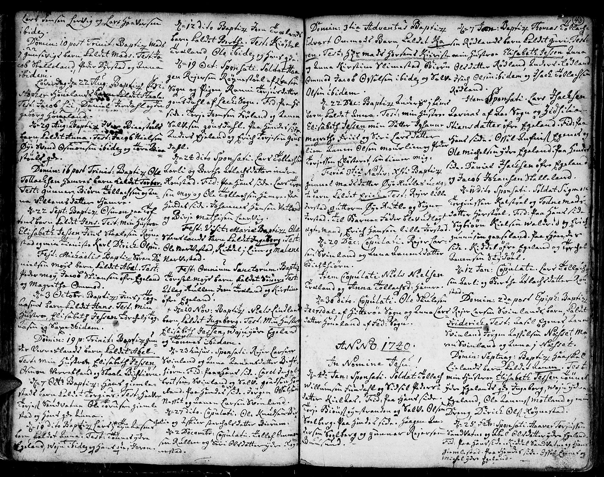 Kvinesdal sokneprestkontor, AV/SAK-1111-0026/F/Fa/Fab/L0001: Parish register (official) no. A 1 /1, 1710-1788, p. 43