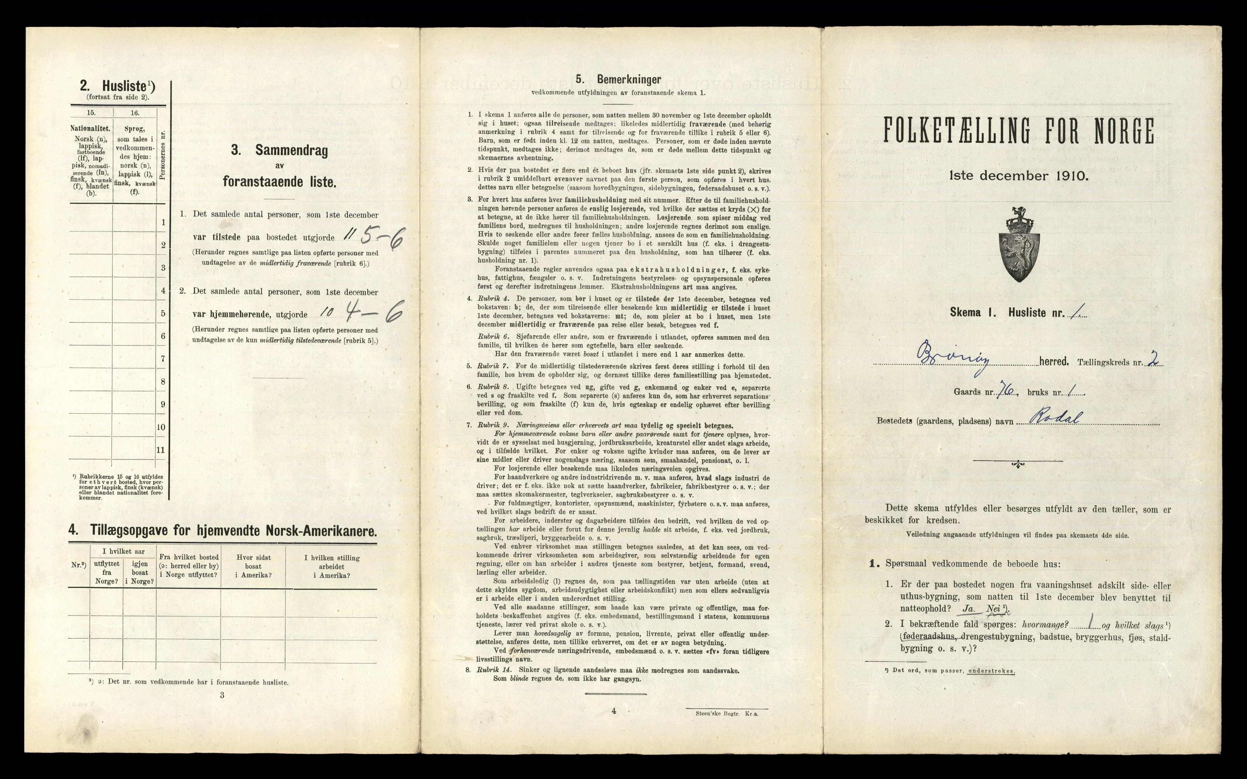 RA, 1910 census for Brønnøy, 1910, p. 125