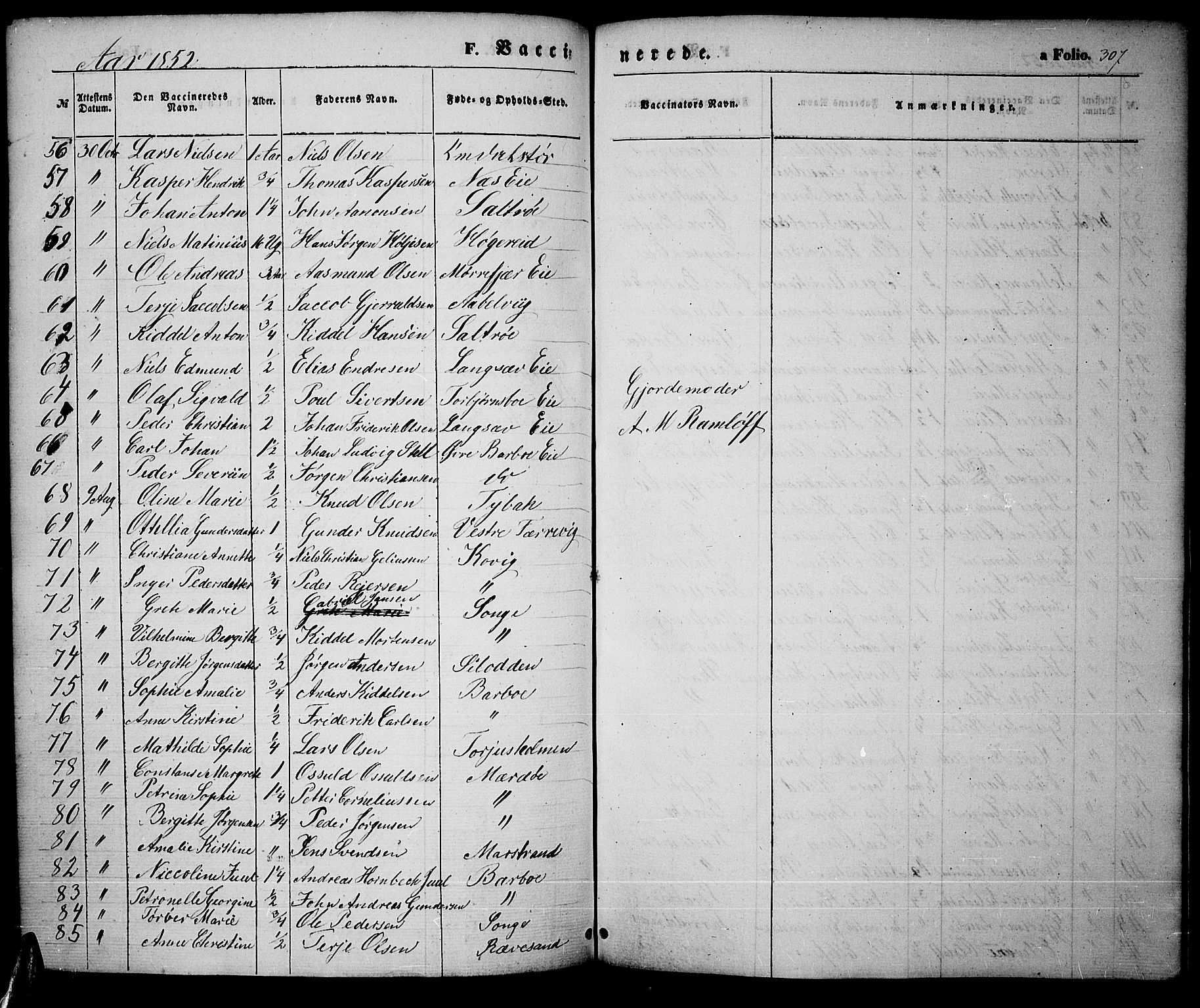 Tromøy sokneprestkontor, SAK/1111-0041/F/Fa/L0005: Parish register (official) no. A 5, 1847-1856, p. 307