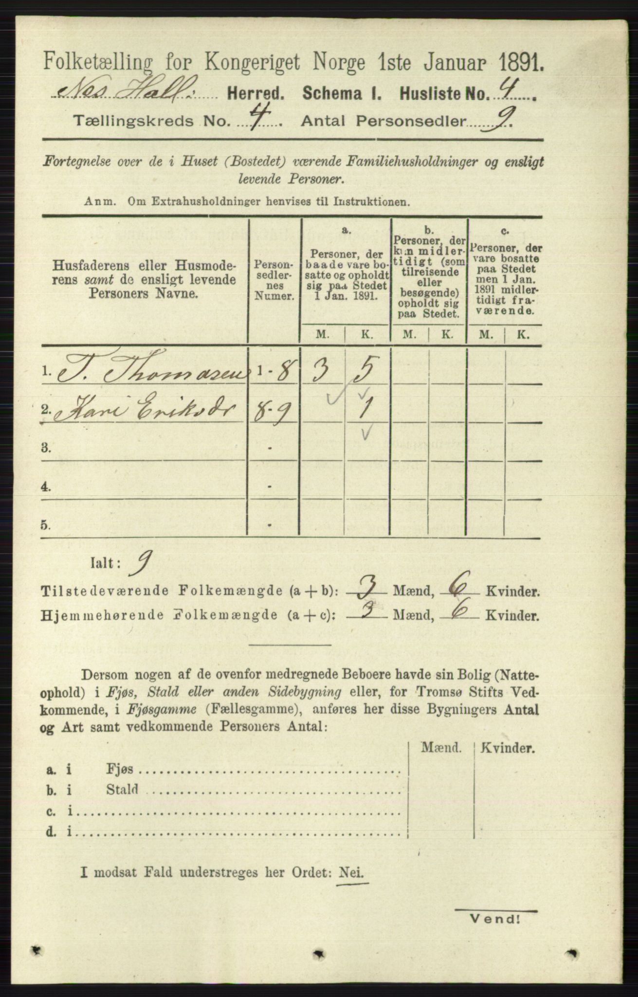 RA, 1891 census for 0616 Nes, 1891, p. 2025