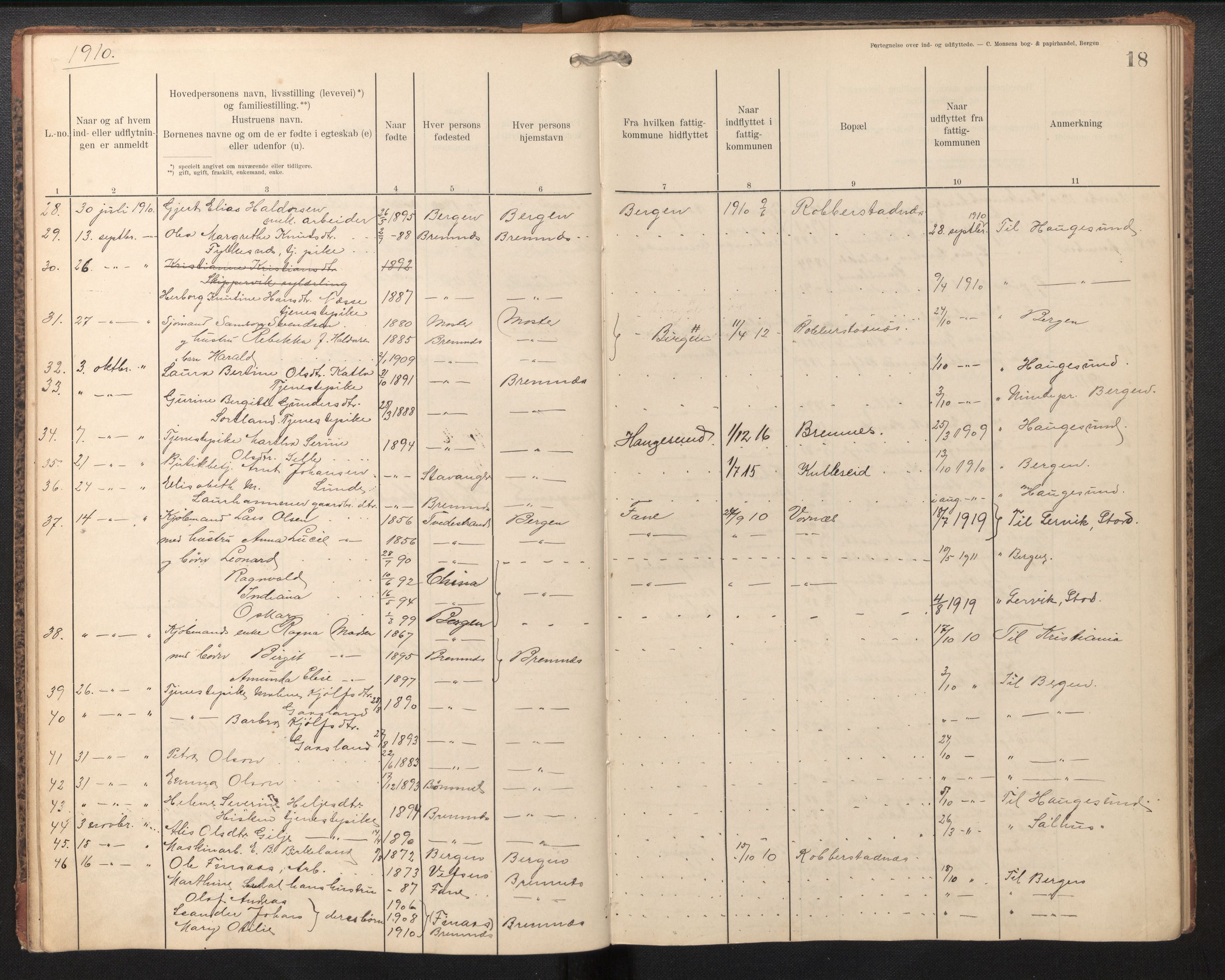 Lensmannen i Finnås, AV/SAB-A-31901/0020/L0001: Protokoll over inn- og utflytte, 1901-1937, p. 18