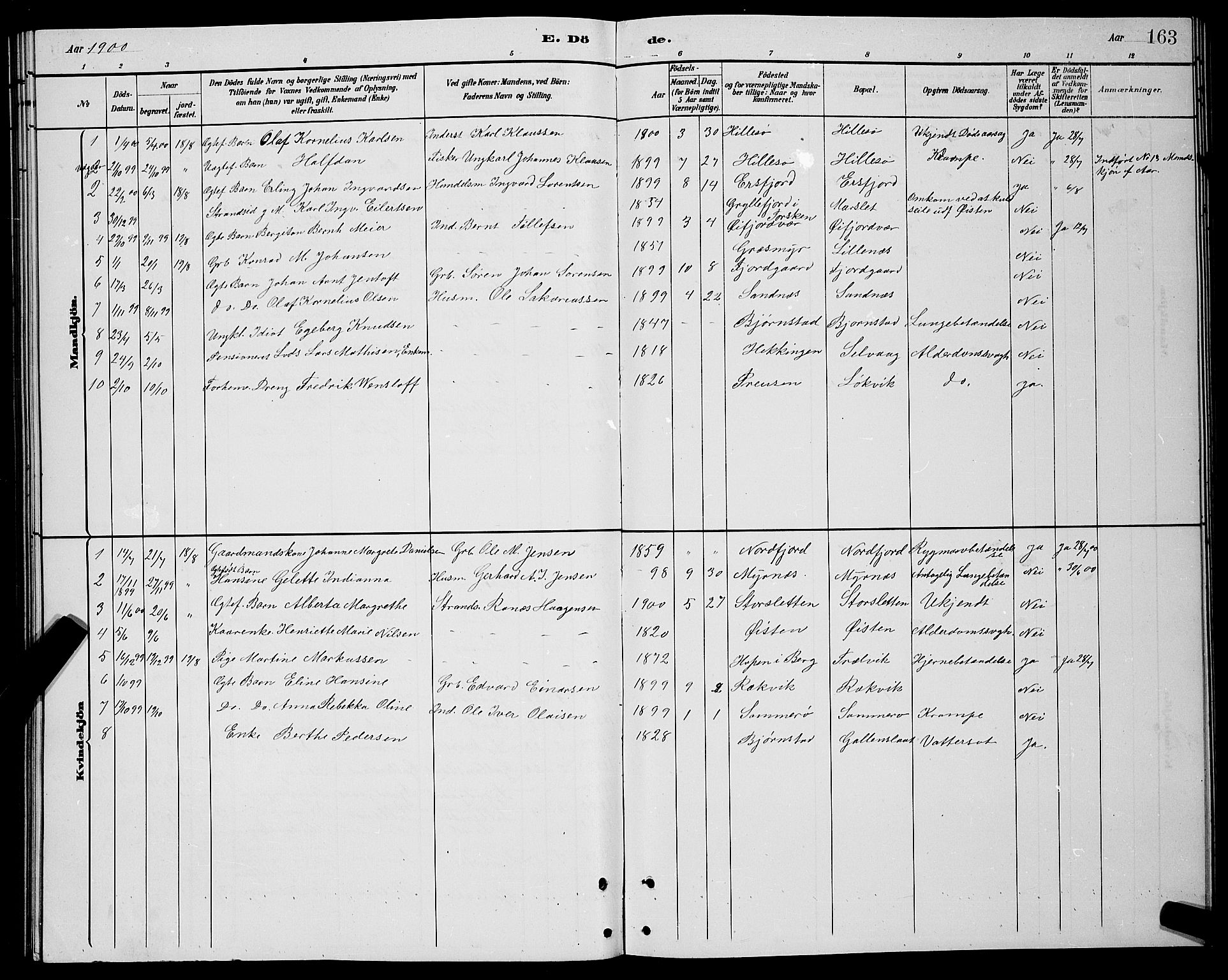 Lenvik sokneprestembete, SATØ/S-1310/H/Ha/Hab/L0021klokker: Parish register (copy) no. 21, 1884-1900, p. 163