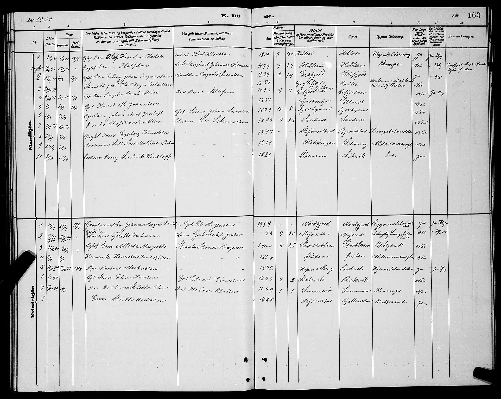 Lenvik sokneprestembete, AV/SATØ-S-1310/H/Ha/Hab/L0021klokker: Parish register (copy) no. 21, 1884-1900, p. 163