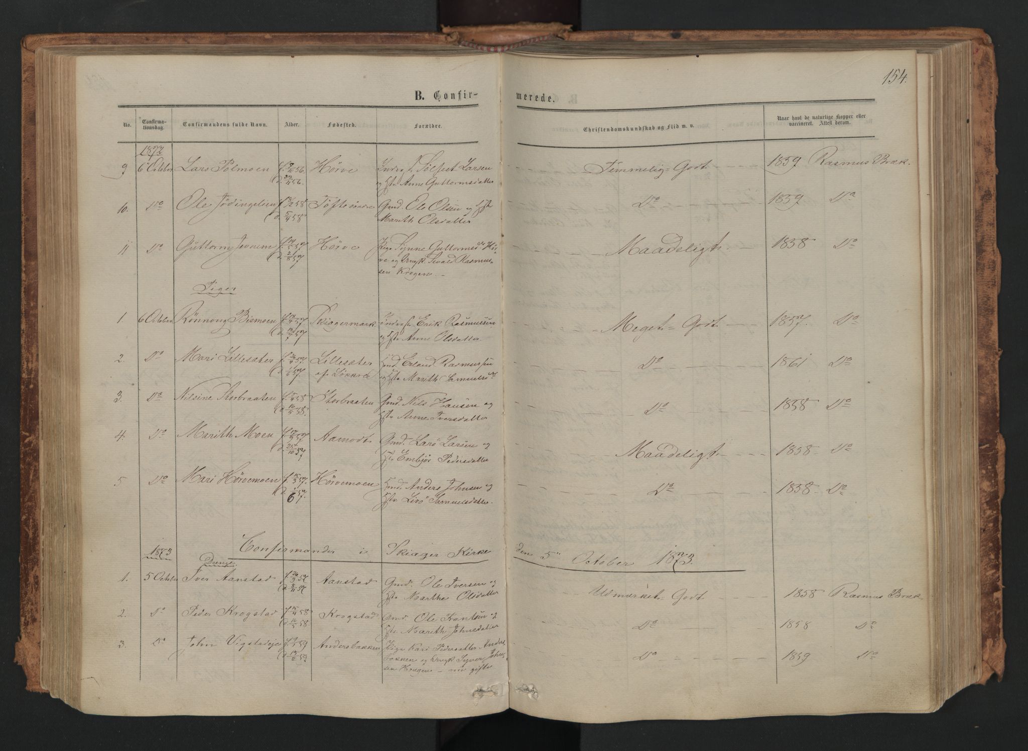 Skjåk prestekontor, SAH/PREST-072/H/Ha/Haa/L0001: Parish register (official) no. 1, 1863-1879, p. 154