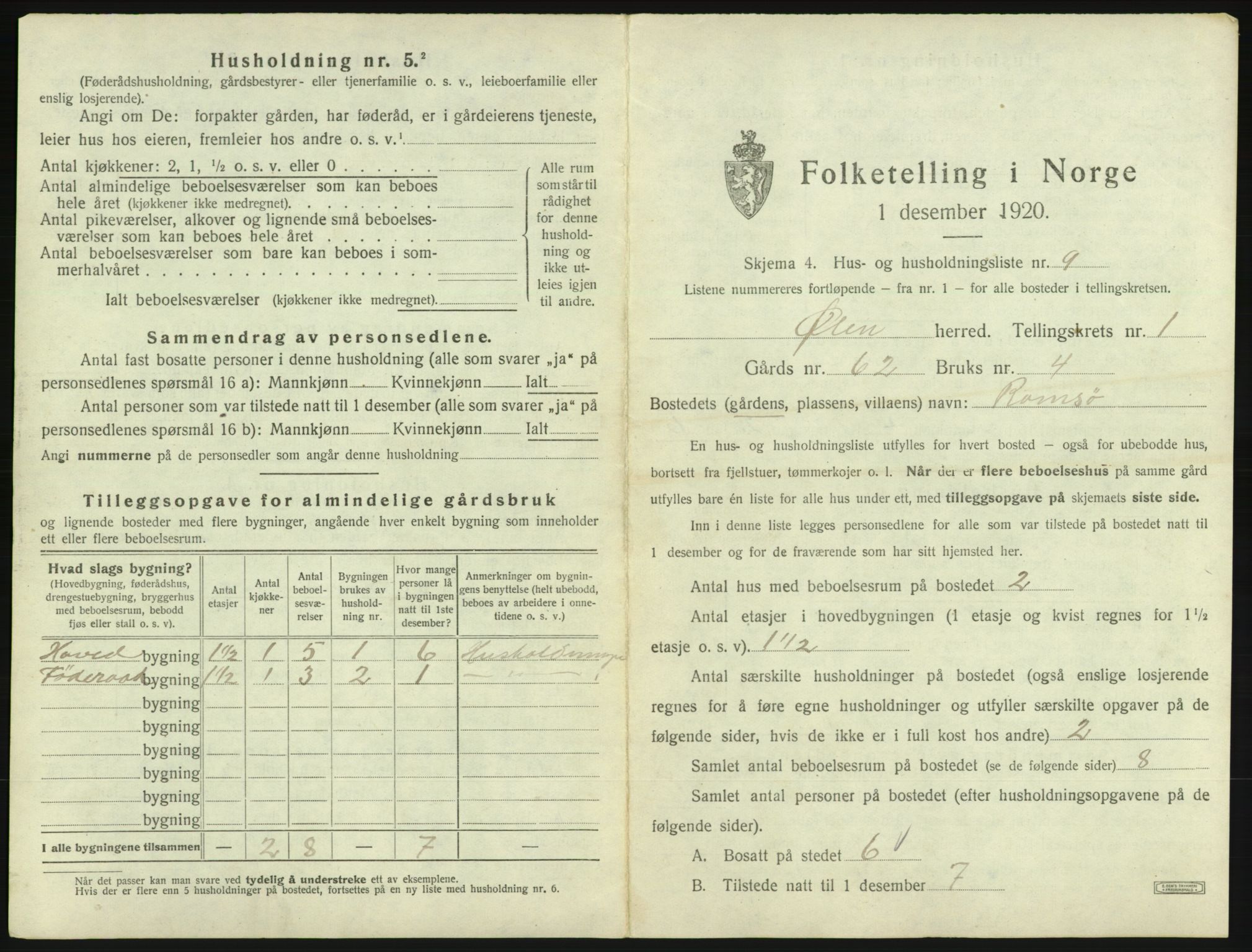 SAB, 1920 census for Ølen, 1920, p. 51