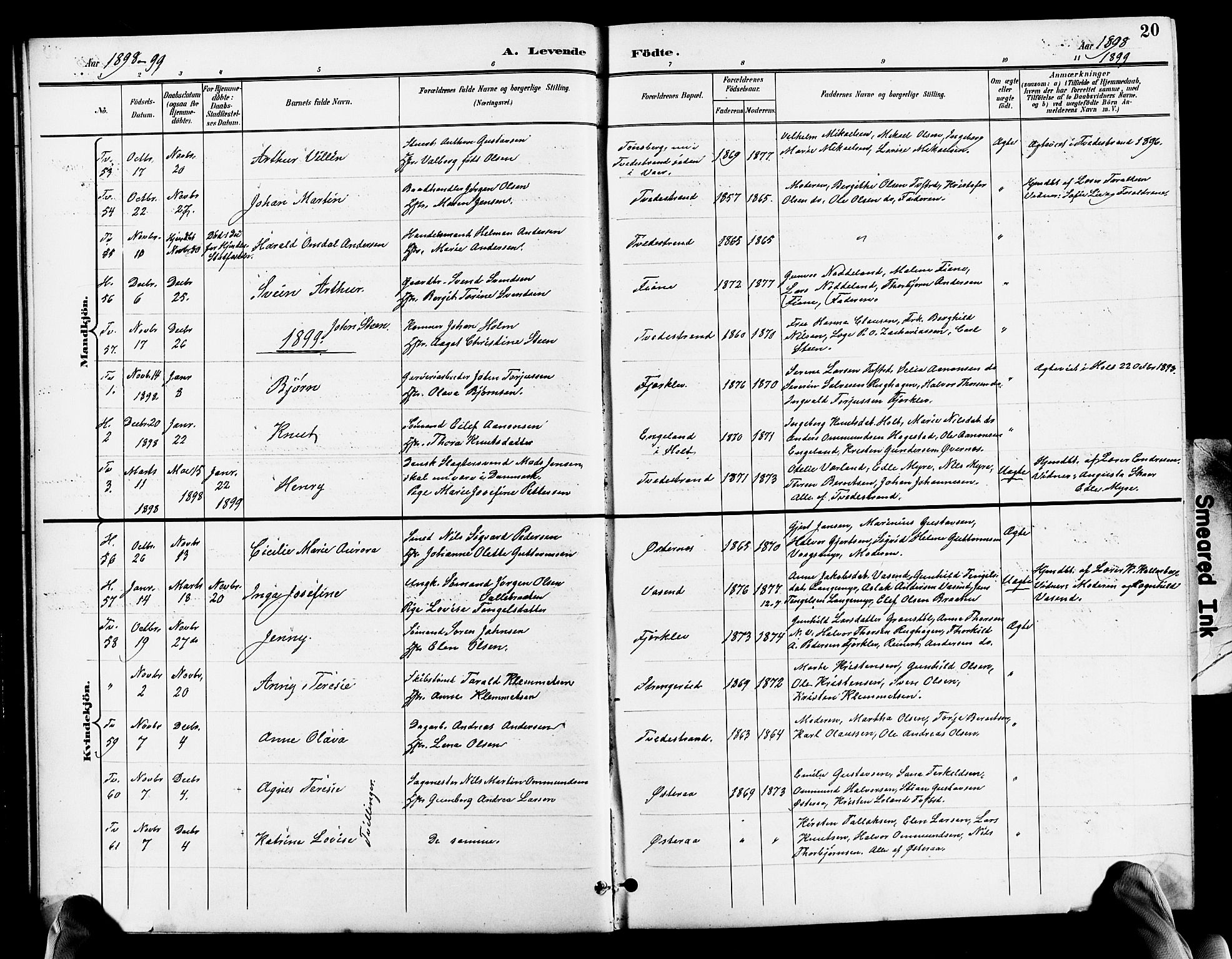 Holt sokneprestkontor, SAK/1111-0021/F/Fb/L0011: Parish register (copy) no. B 11, 1897-1921, p. 20